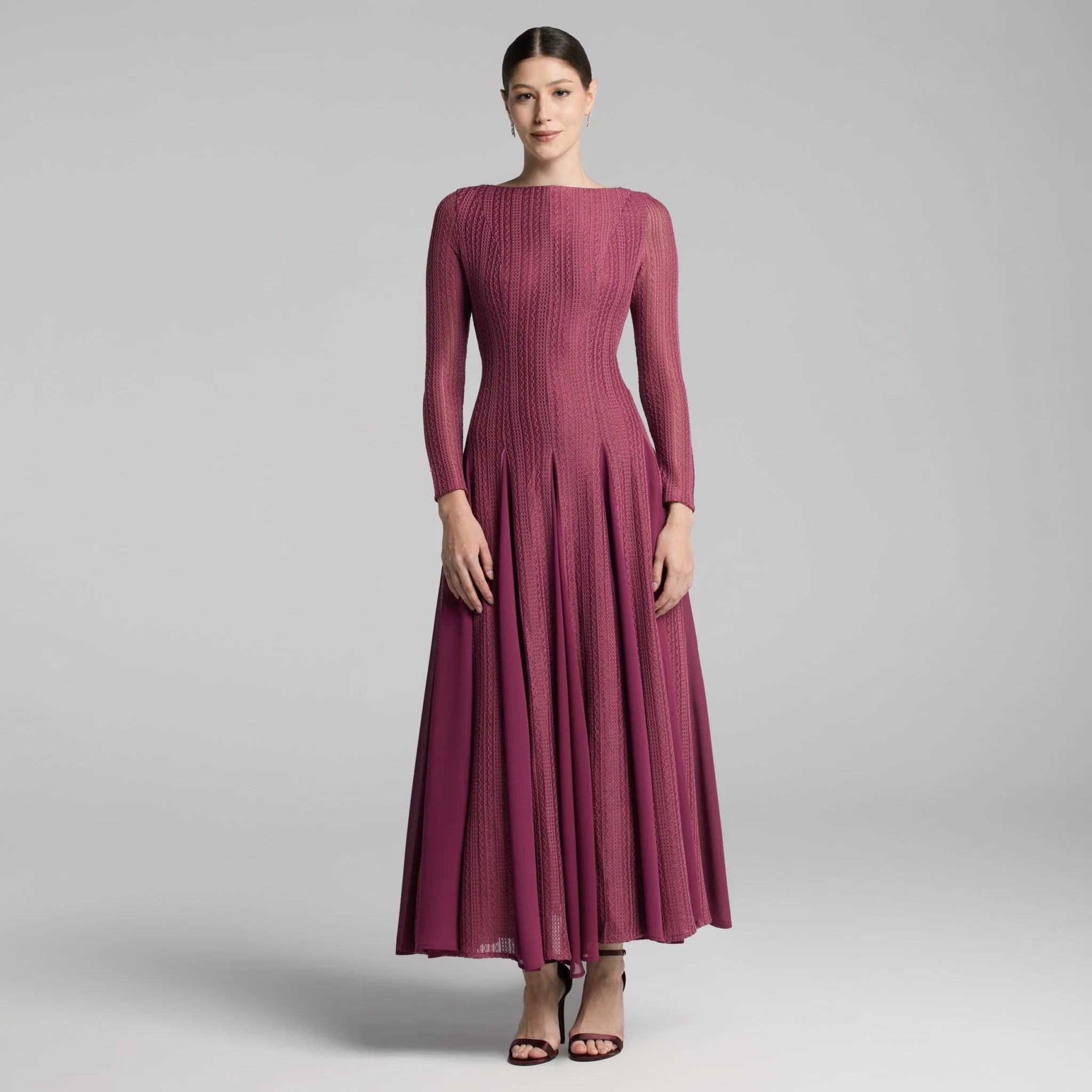 Plum Long Sleeves Godet Maxi Dress