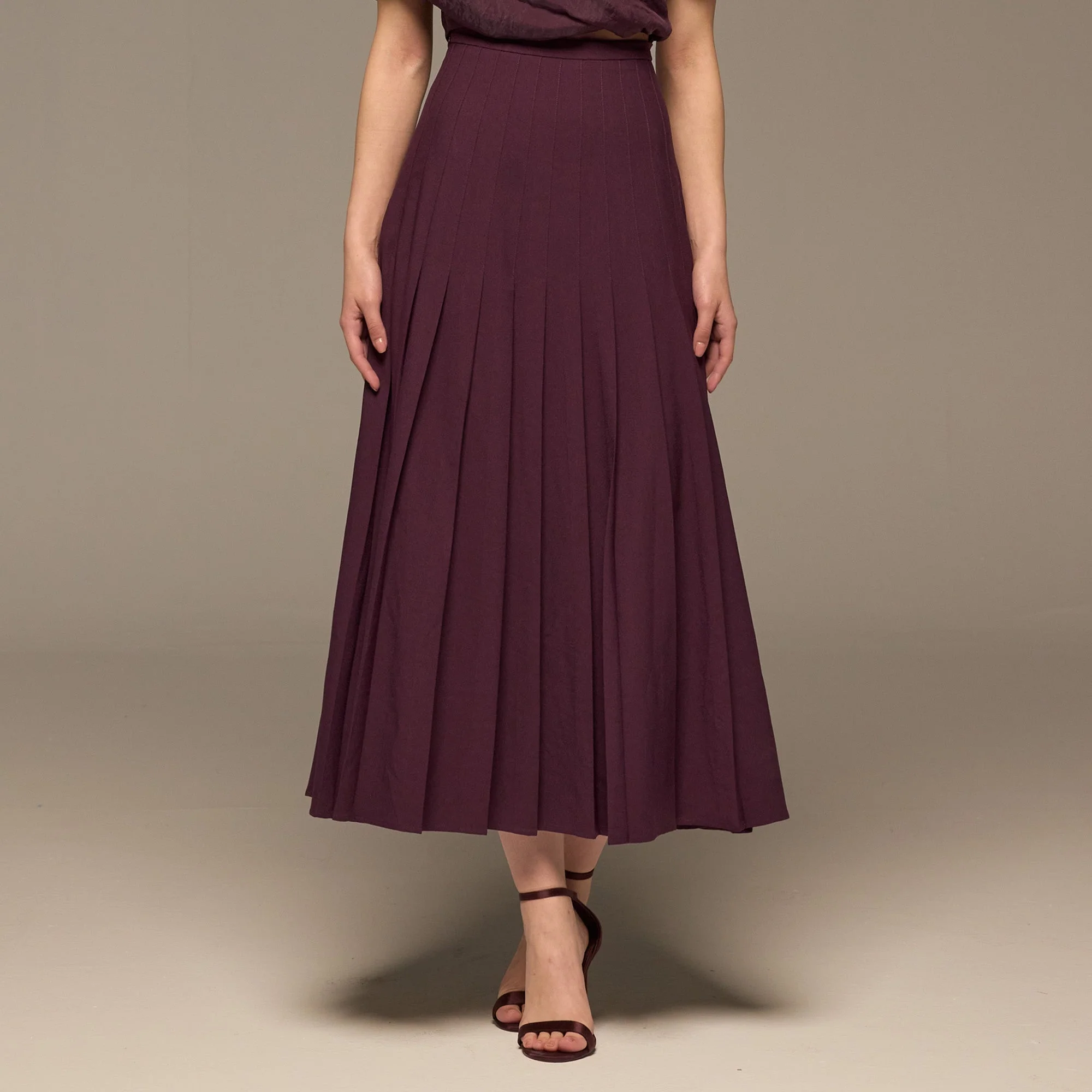 Purple Pleated A Line Crepe Skirt - Image 3