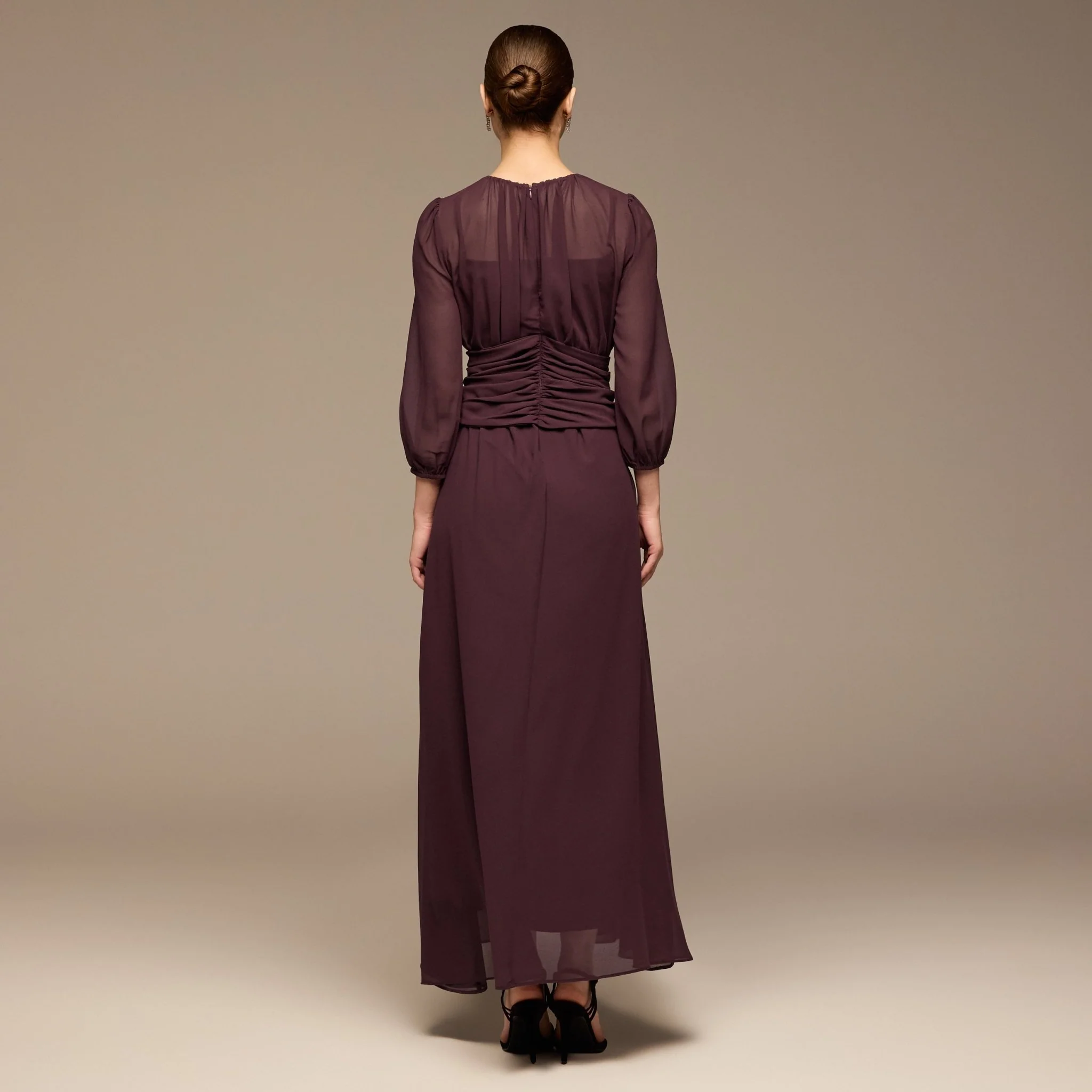 Purple Ruched Waist Chiffon Maxi Dress - Image 4