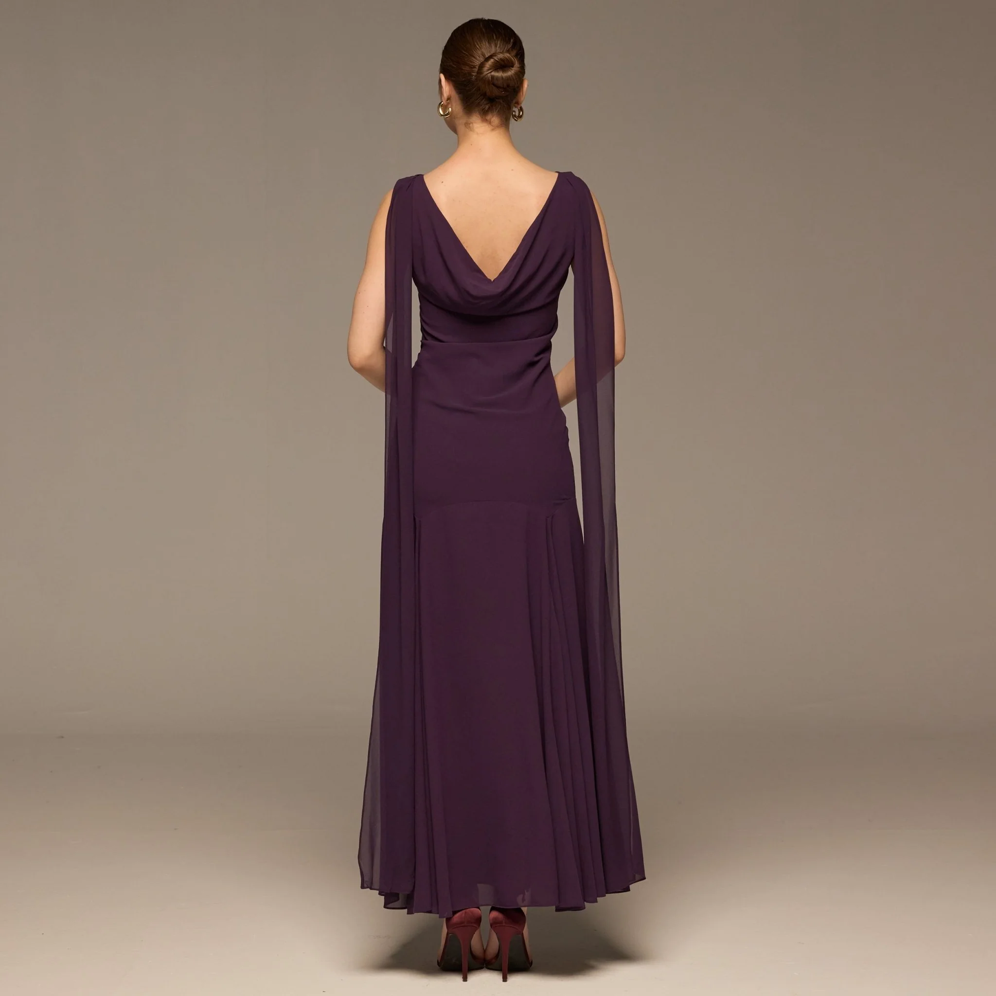 Purple Sleeveless Embroidered Chiffon Maxi Dress - Image 5