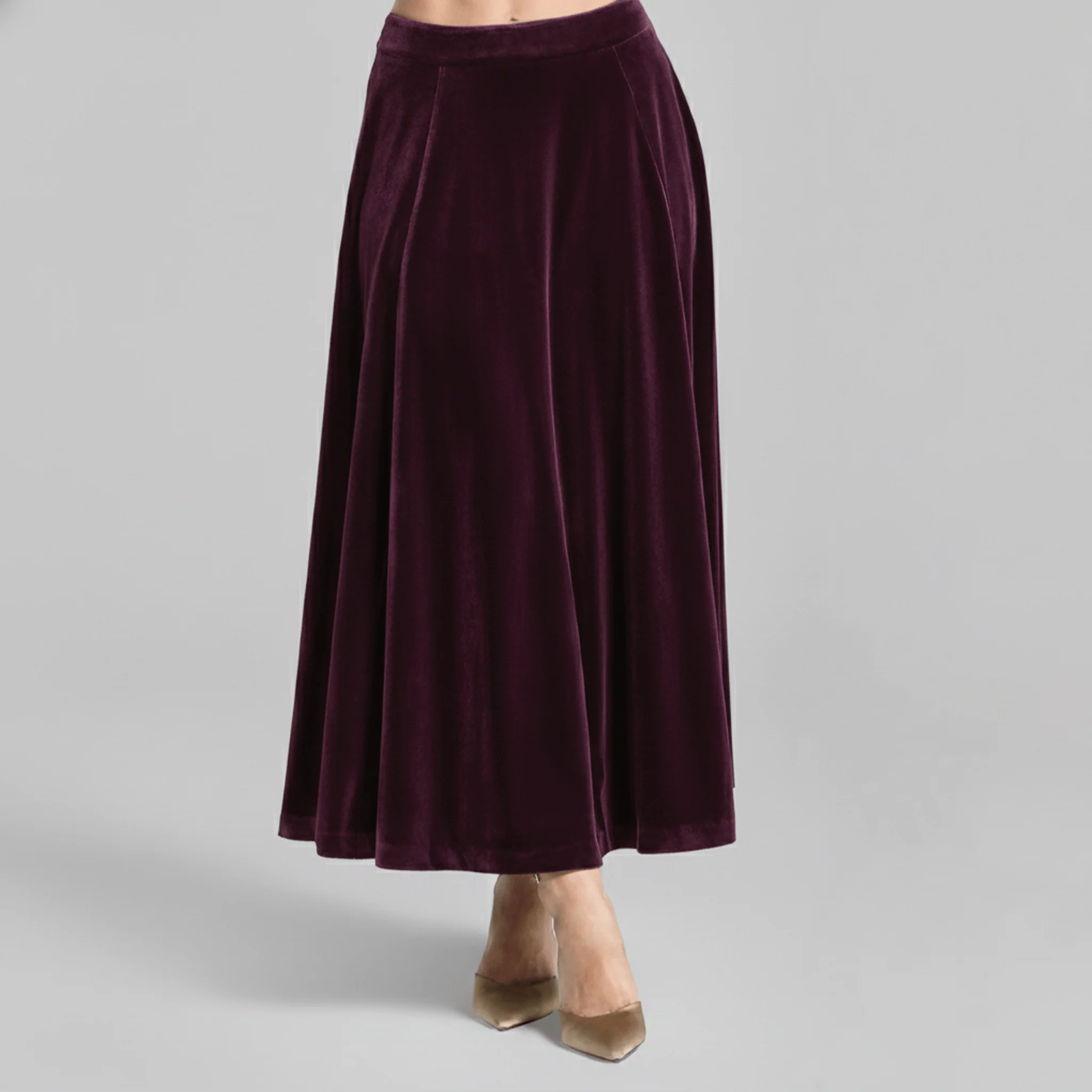 Purple A Line Velvet Midi Skirt