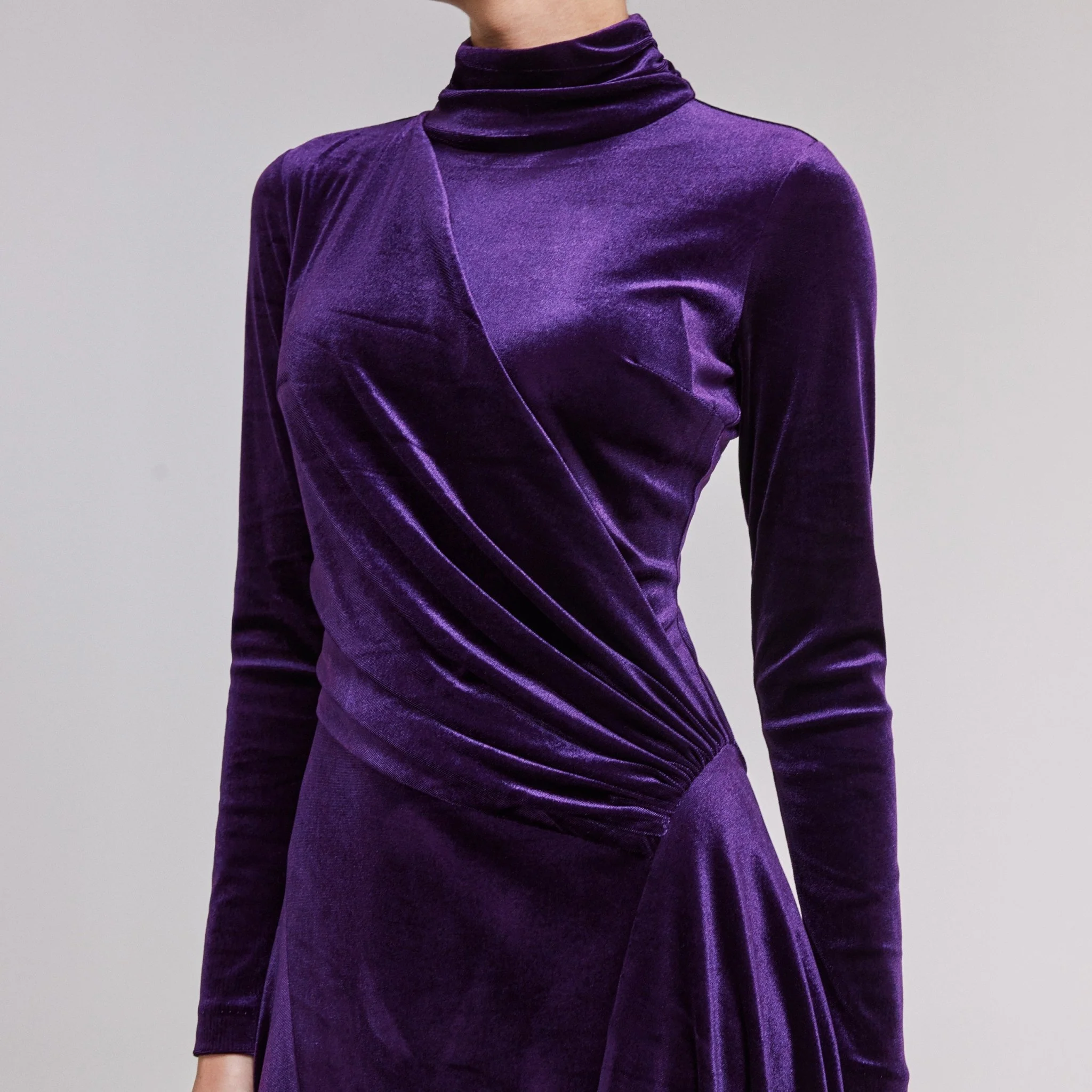 Purple Velvet Mock Neck Maxi Dress - Image 3