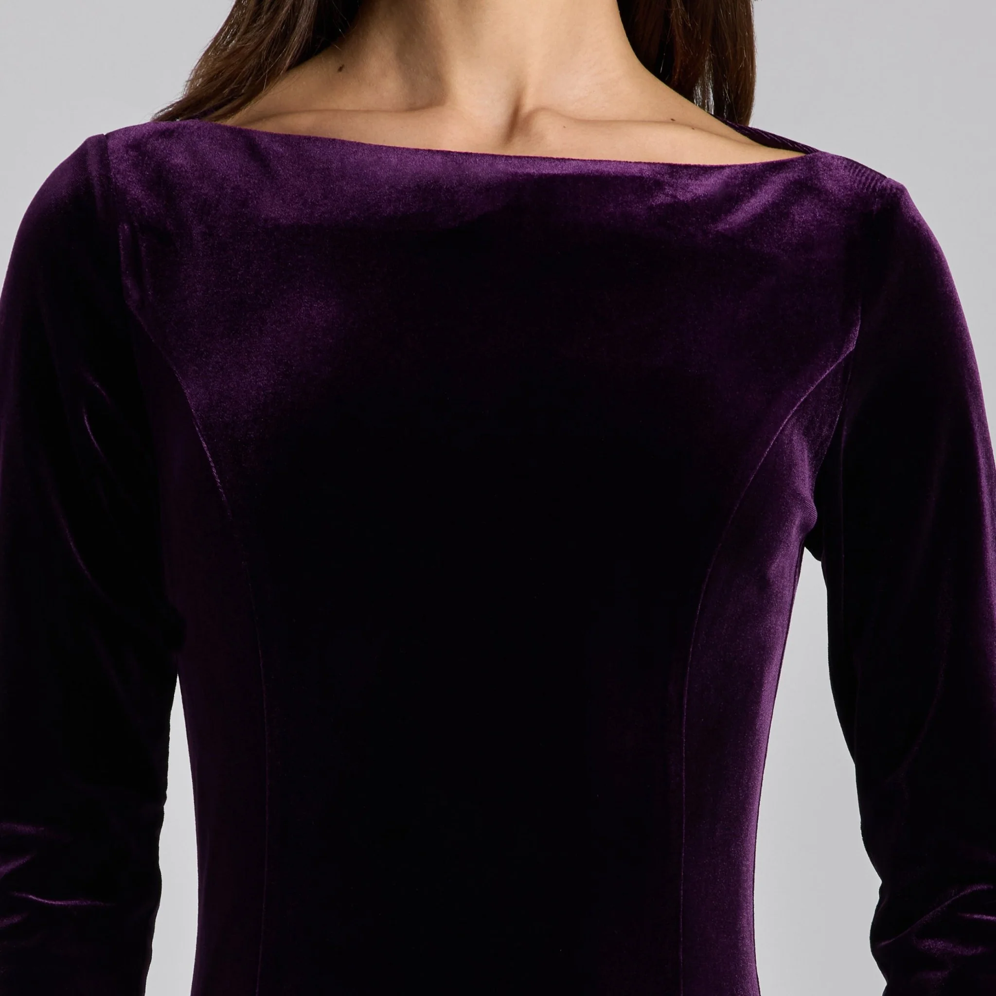 Purple Velvet Maxi Dress with Chiffon Godets - Image 3