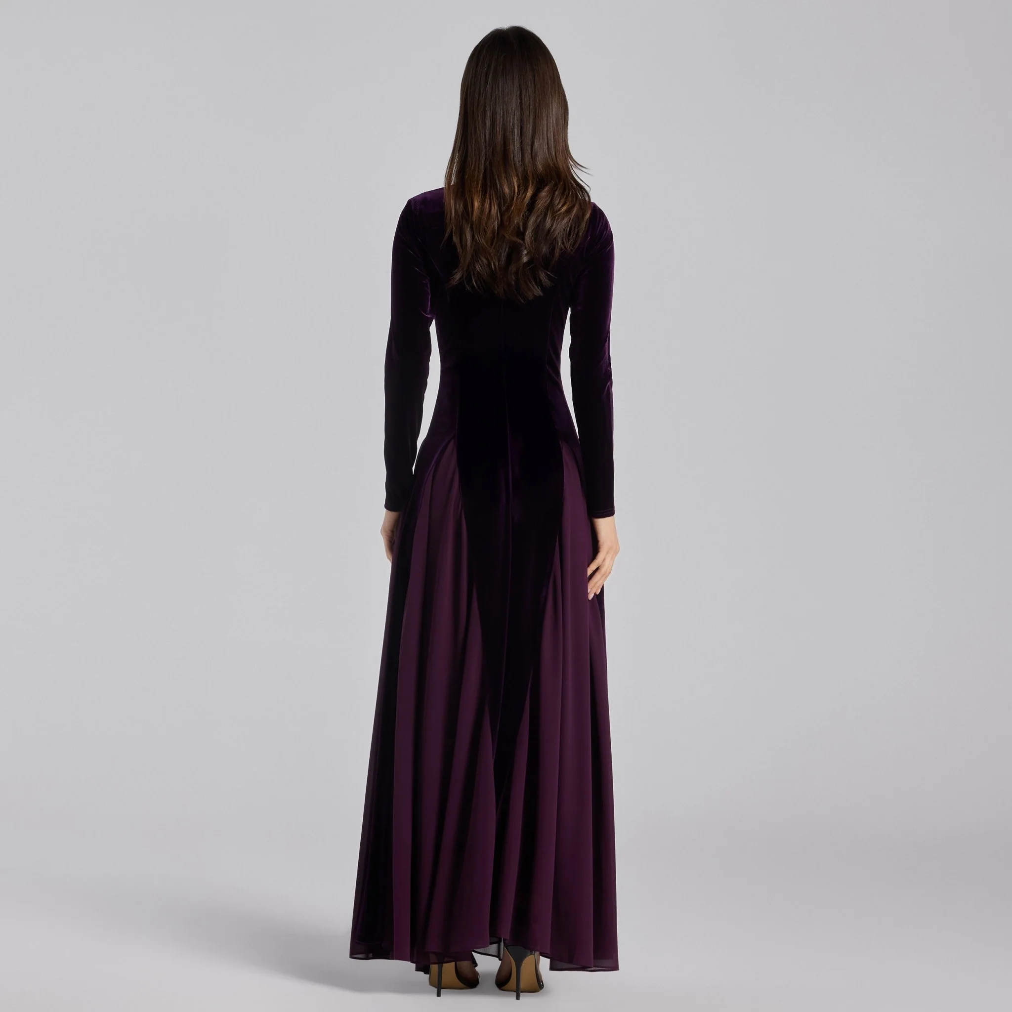 Purple Velvet Maxi Dress with Chiffon Godets - Image 4