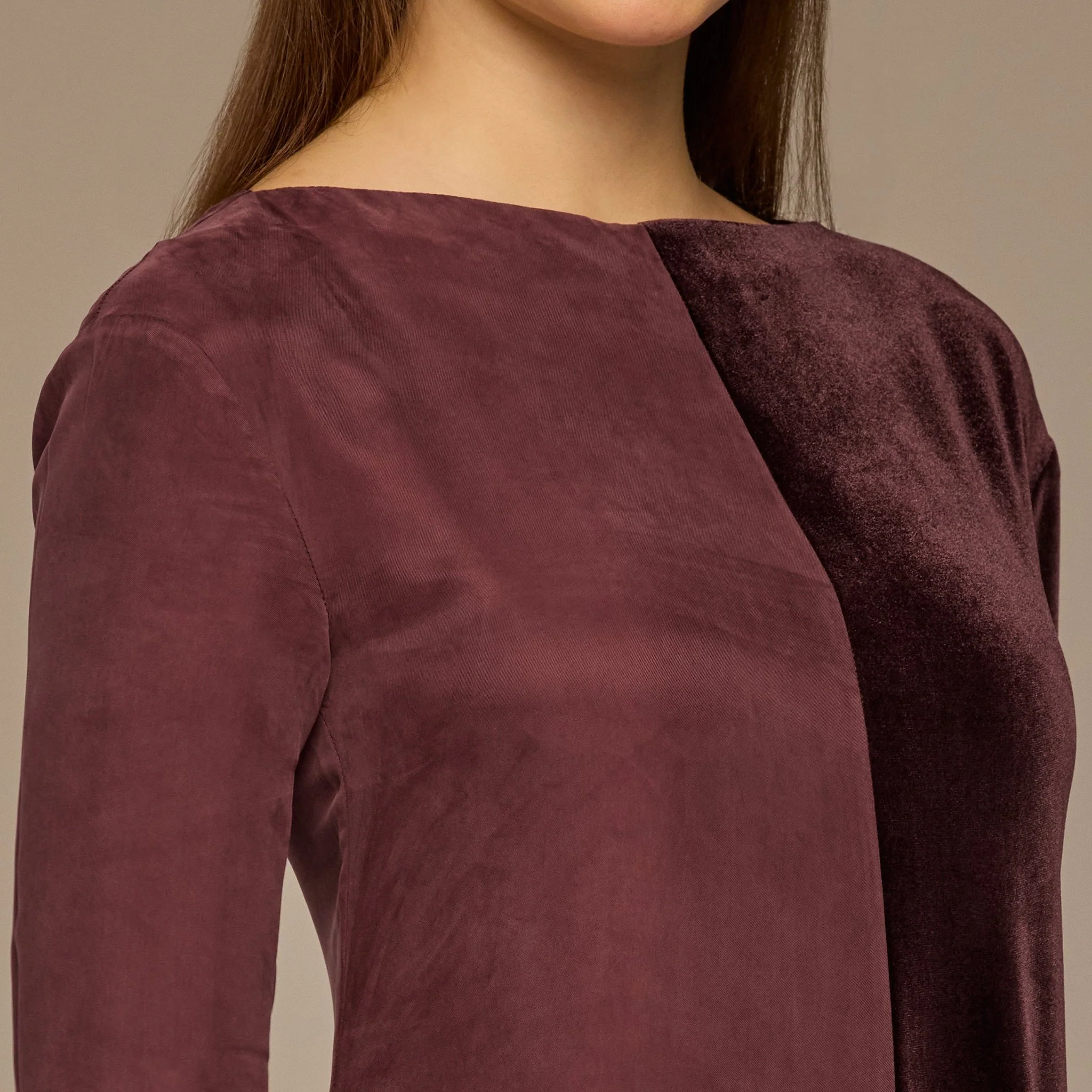 Burgundy Two Tone Velvet-Cupro Maxi Dress - Image 3