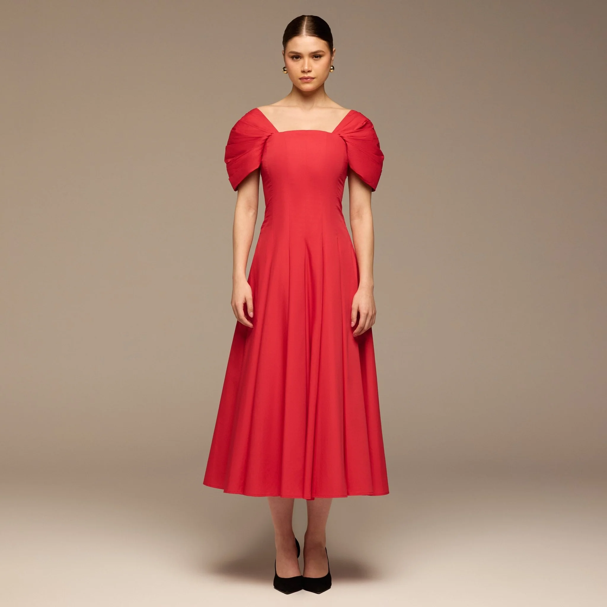 Red Puff Sleeve Cotton Maxi Dress