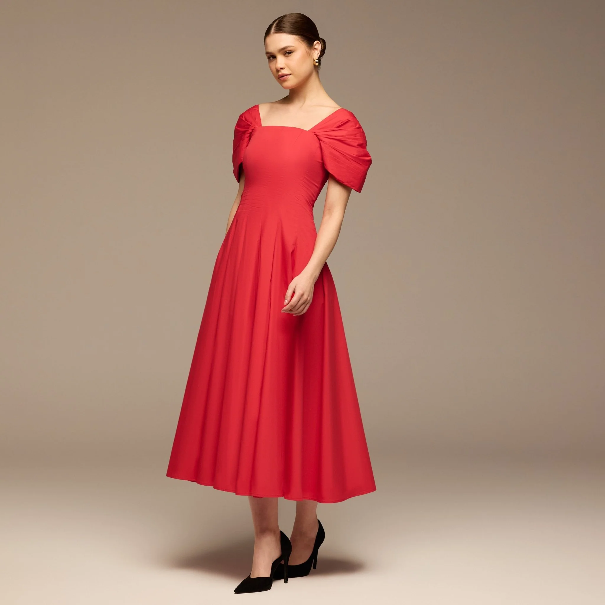 Red Puff Sleeve Cotton Maxi Dress - Image 2