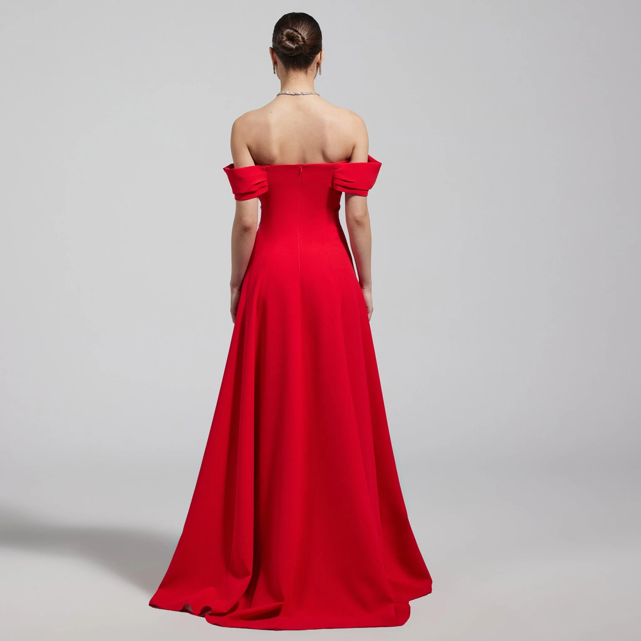 Red Off-Shoulder Crepe Gown - Image 5