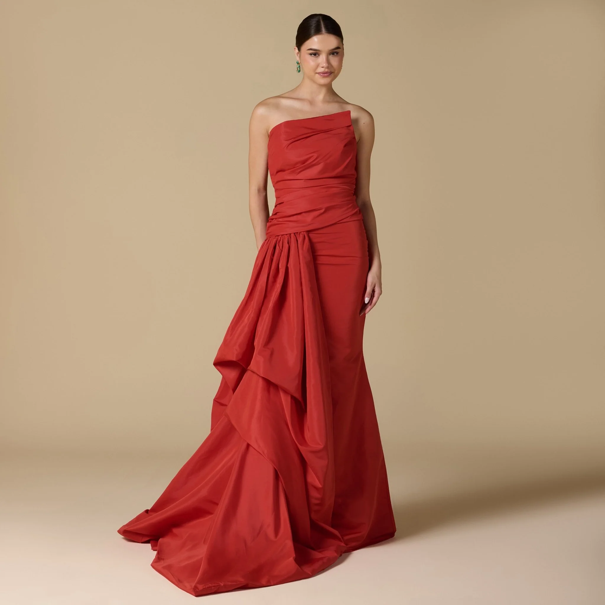 Red Taffeta Gown with Voluminous Side