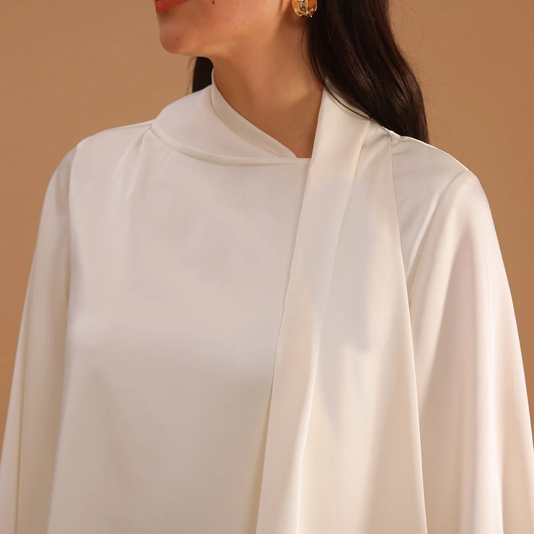 Relaxed-Fit Long-Sleeve Top in Ivory - Image 3