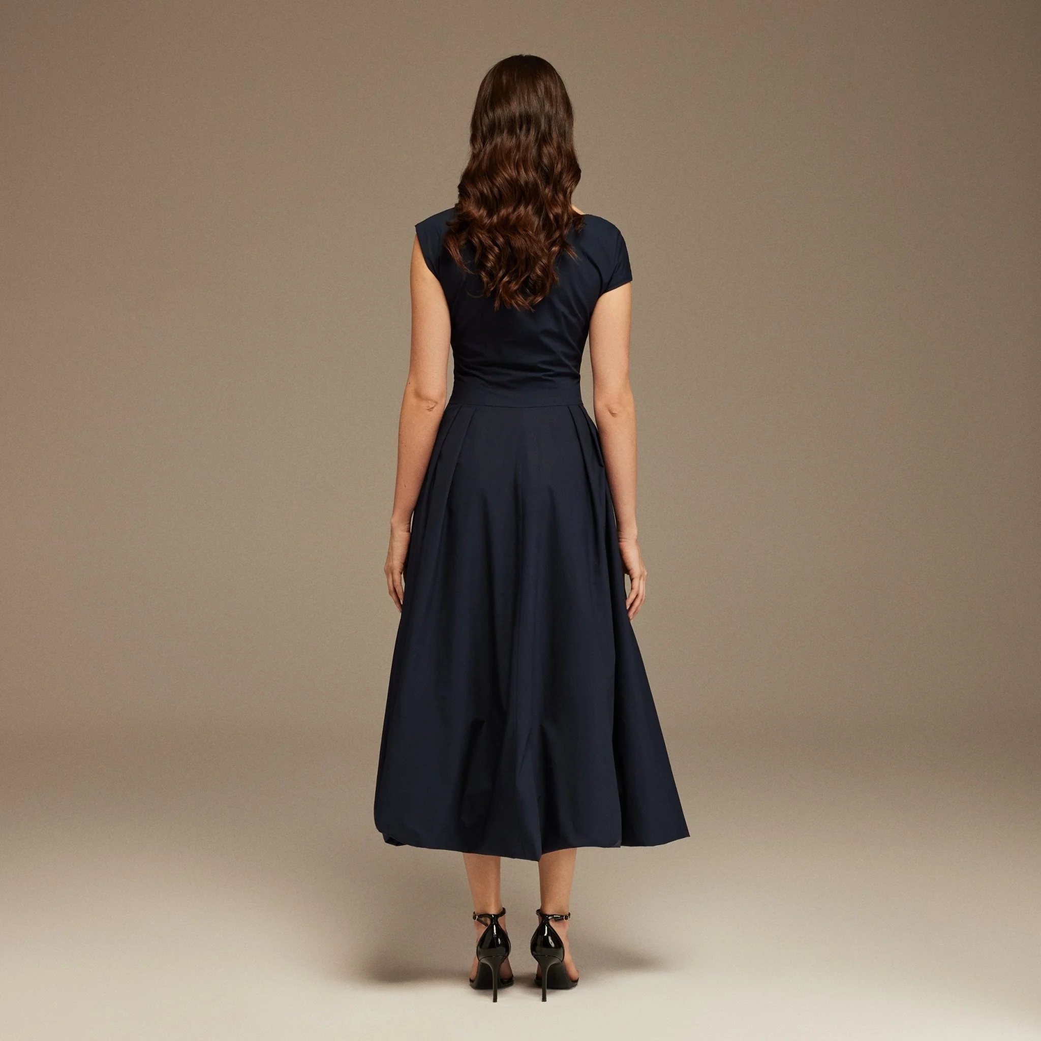 Navy Short Sleeve Balloon Midi Dress - Image 4
