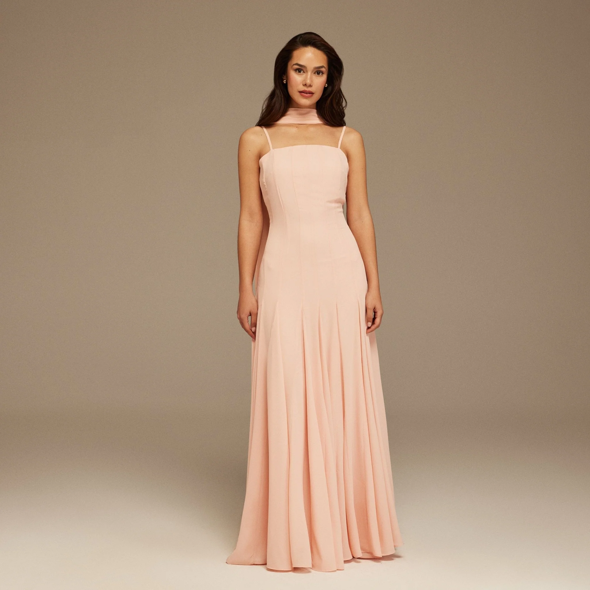 Pink Short Sleeve Heart Neckline Long Dress