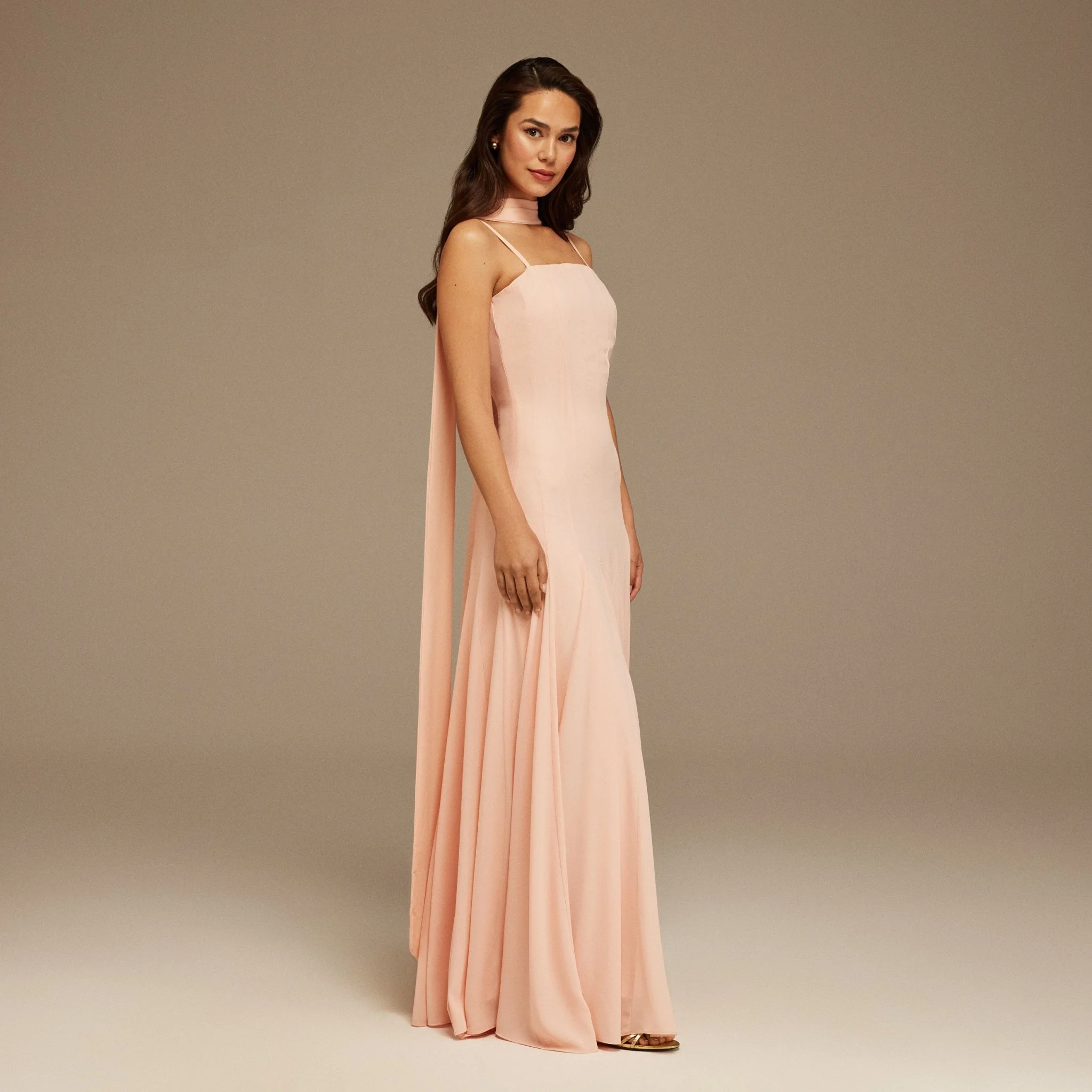 Pink Short Sleeve Heart Neckline Long Dress - Image 2