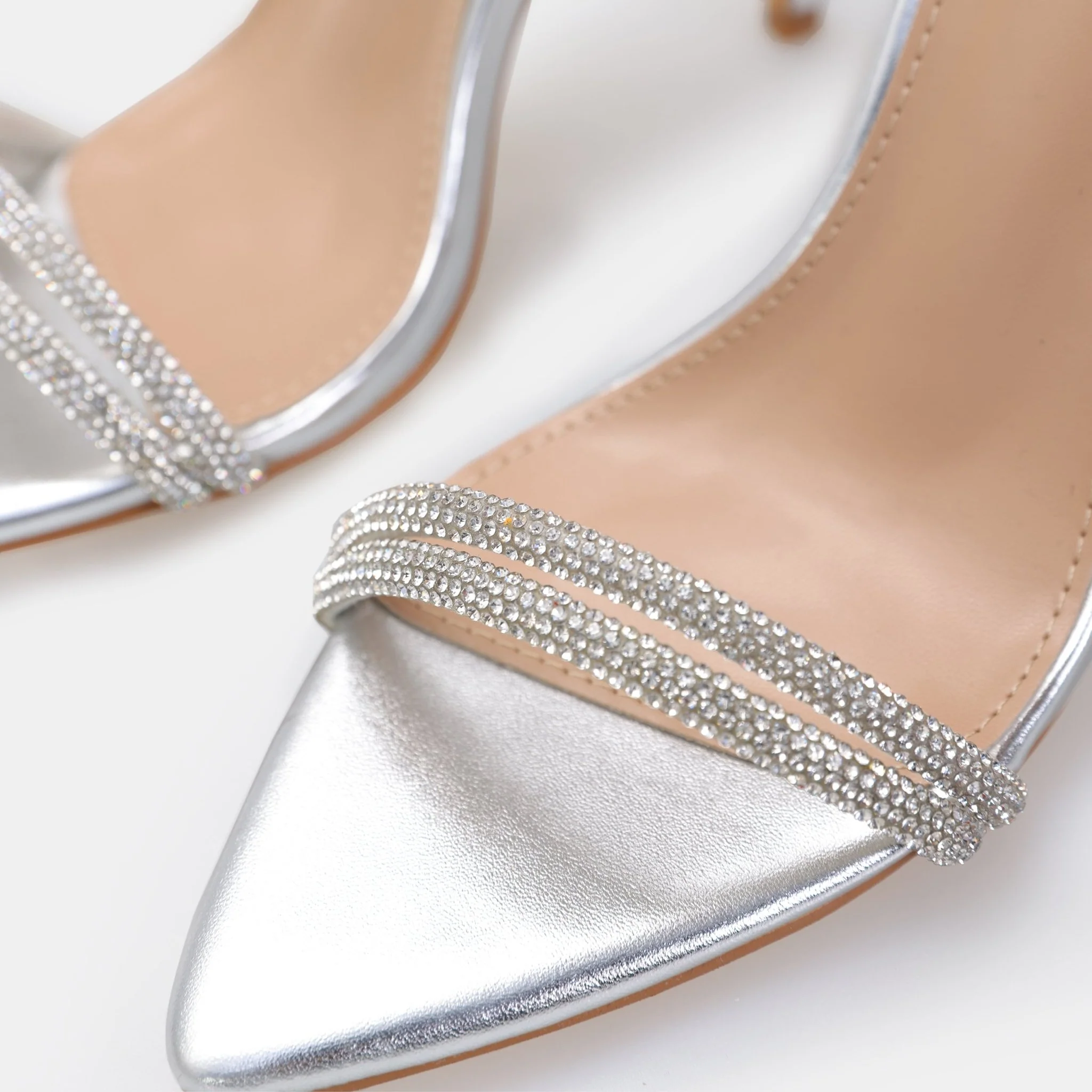 Silver Metallic Ankle Strap High Heel Sandals - Image 4
