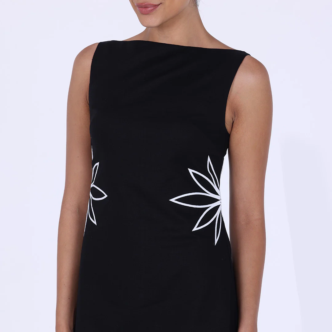Sleeveless A-line Linen Midi Dress With Waist Embroidery - Image 7