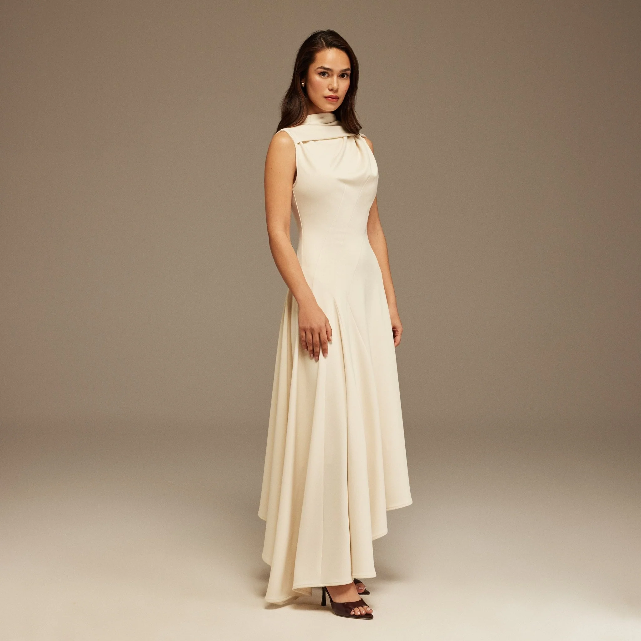 Sleeveless Aline Midi Dress With Shoulder Scarf - Image 2