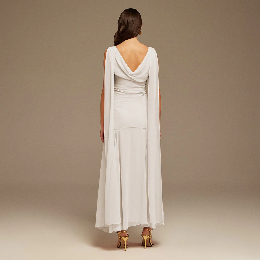 White Sleeveless Chiffon Maxi Dress with embroidery - Image 3