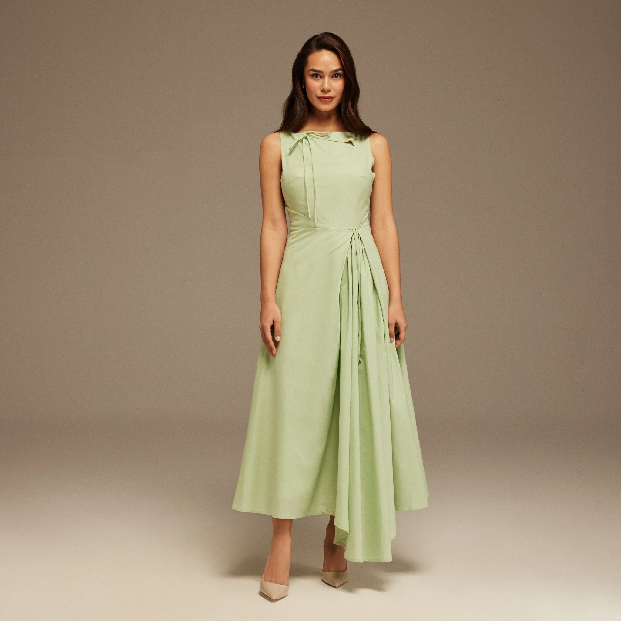 Sleeveless Midi Dress With Decorative Bows