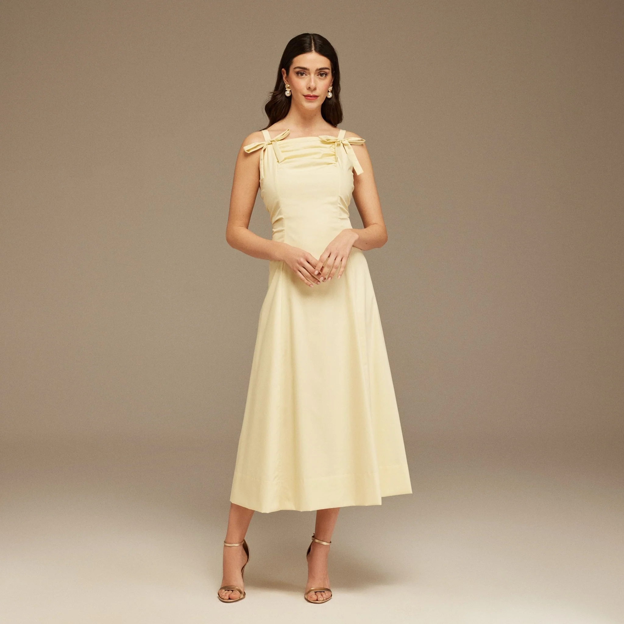 Sleeveless Poplin Midi Dress With Chest Details