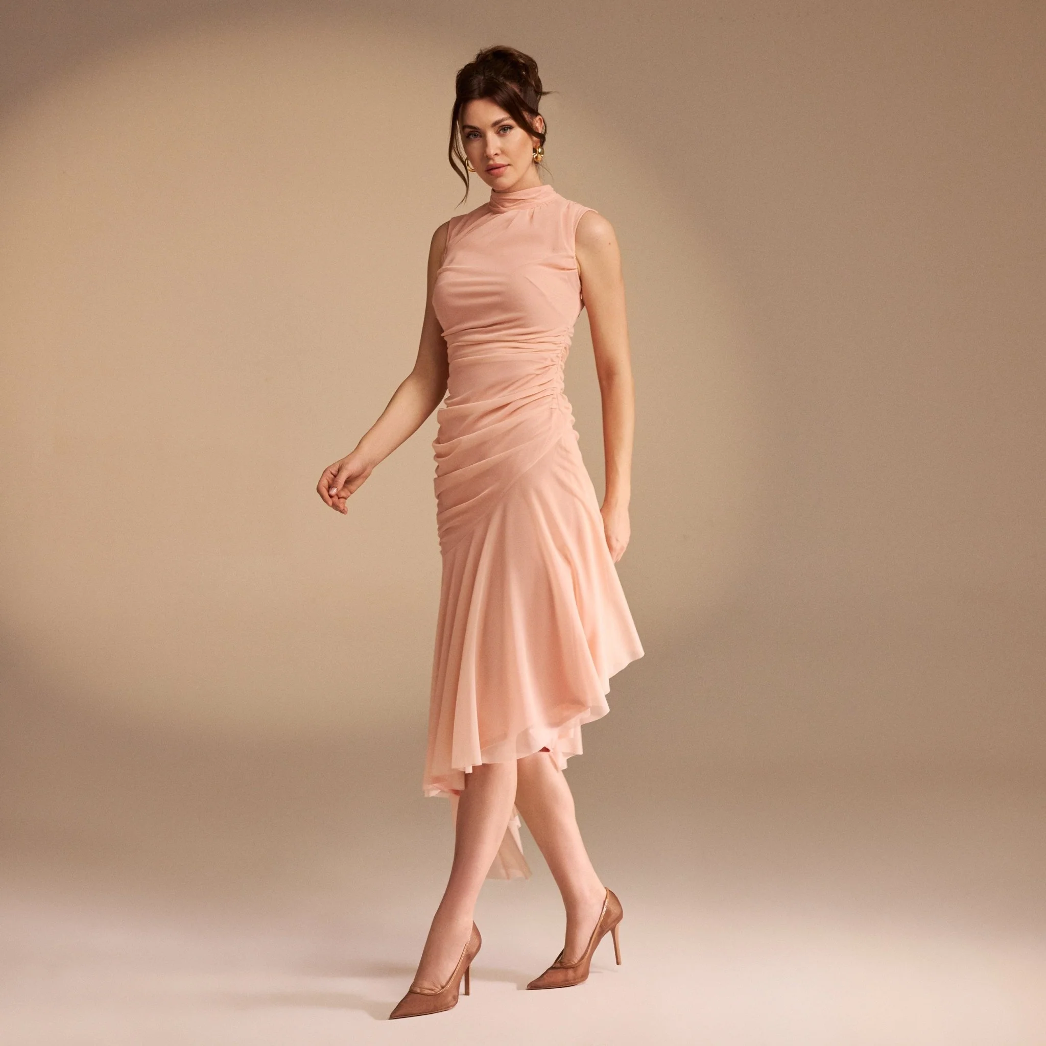 Sleeveless Ruched Ruffles Midi Dress - Image 3