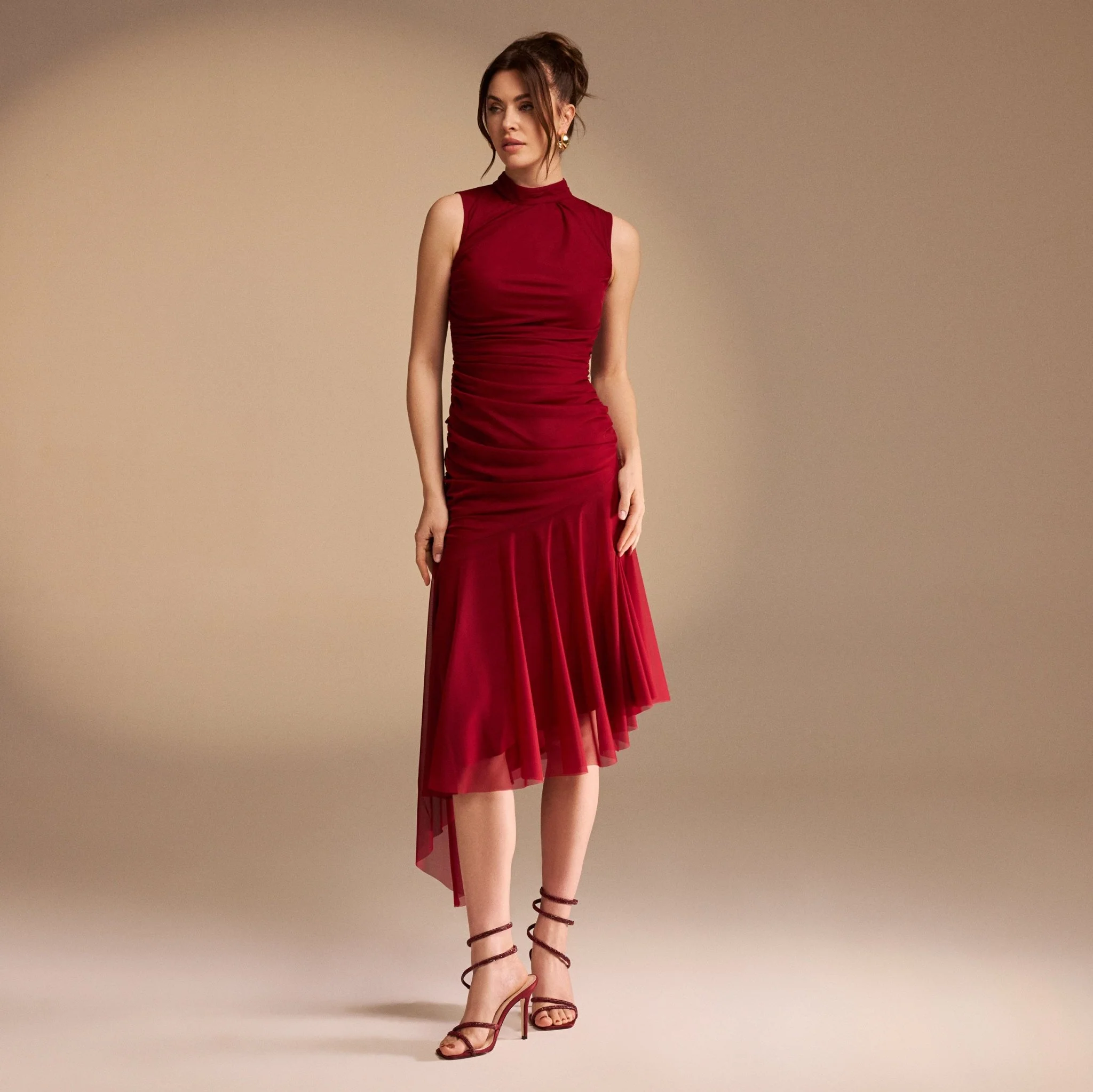 Sleeveless Ruched Ruffles Midi Dress - Image 6
