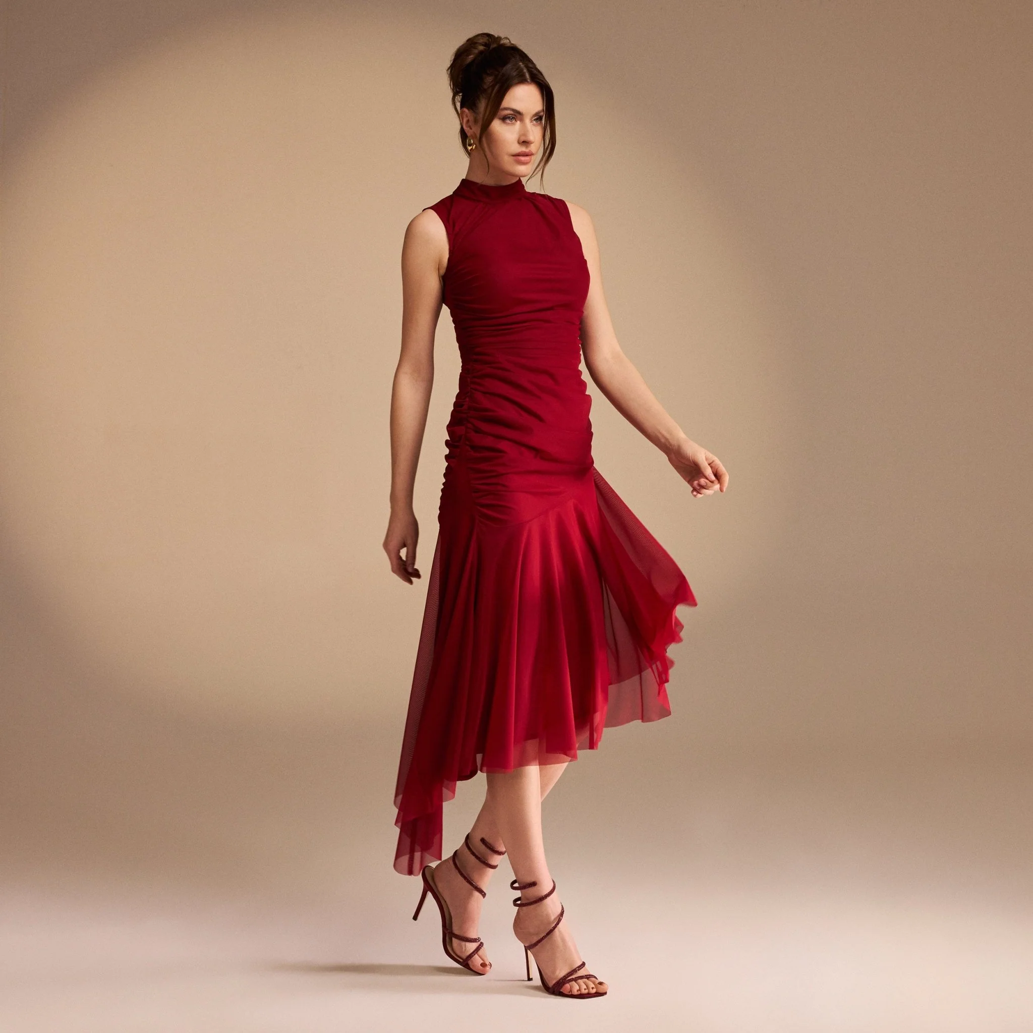 Sleeveless Ruched Ruffles Midi Dress - Image 7