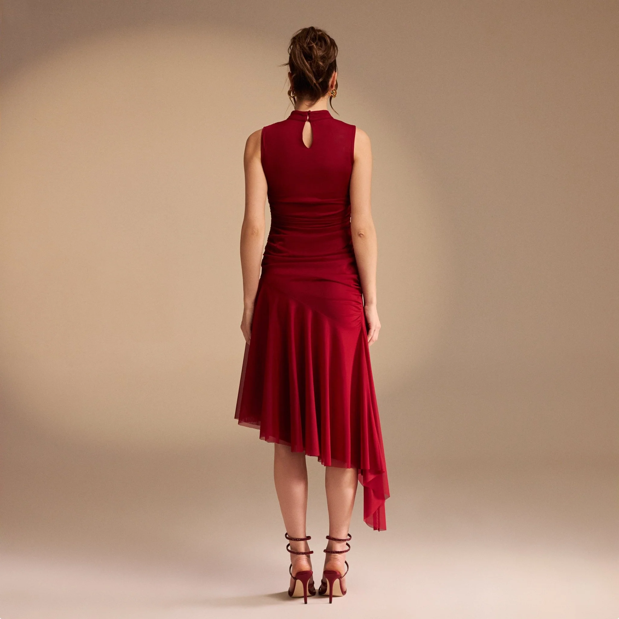 Sleeveless Ruched Ruffles Midi Dress - Image 9