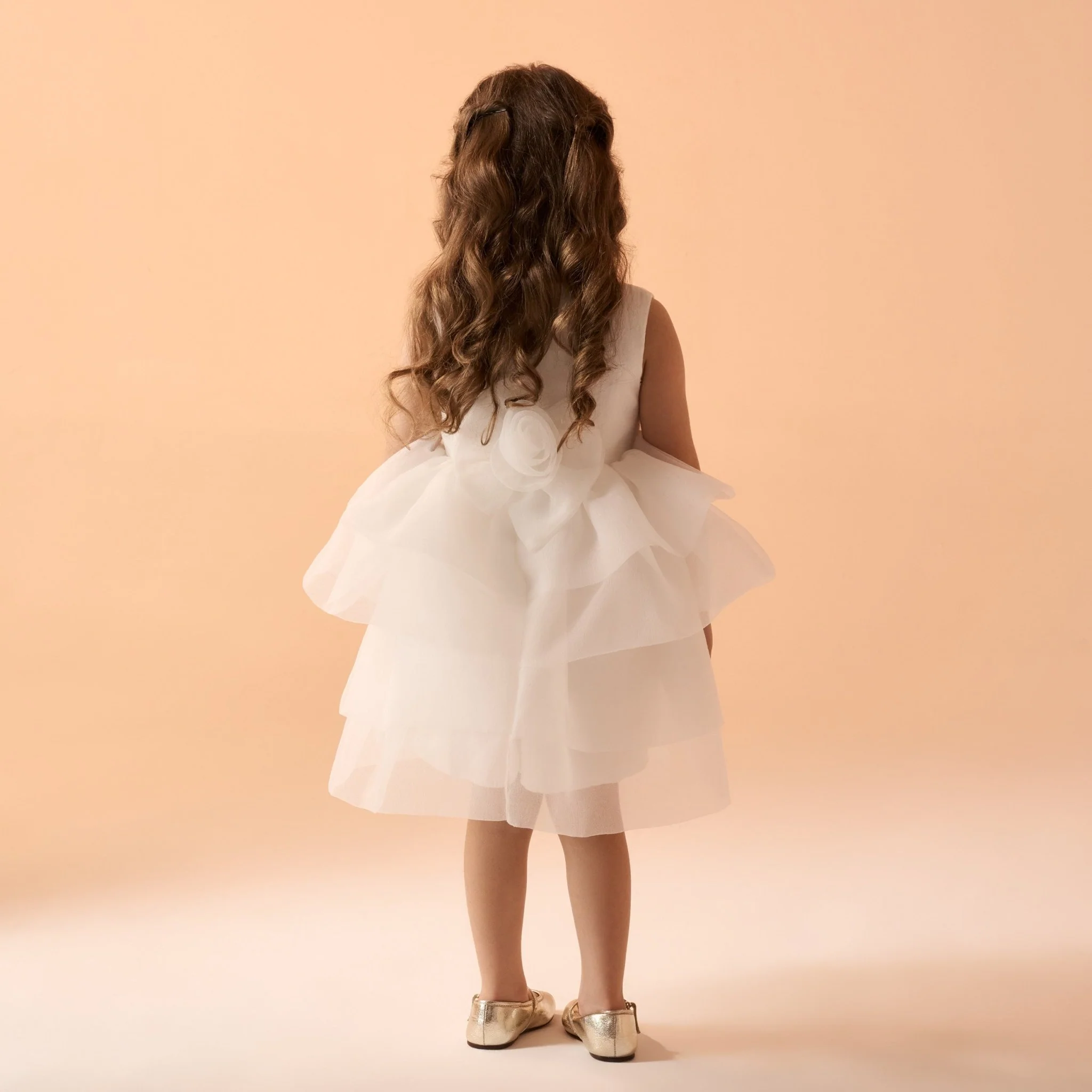 Off White Sleeveless Organza Dress - Image 3