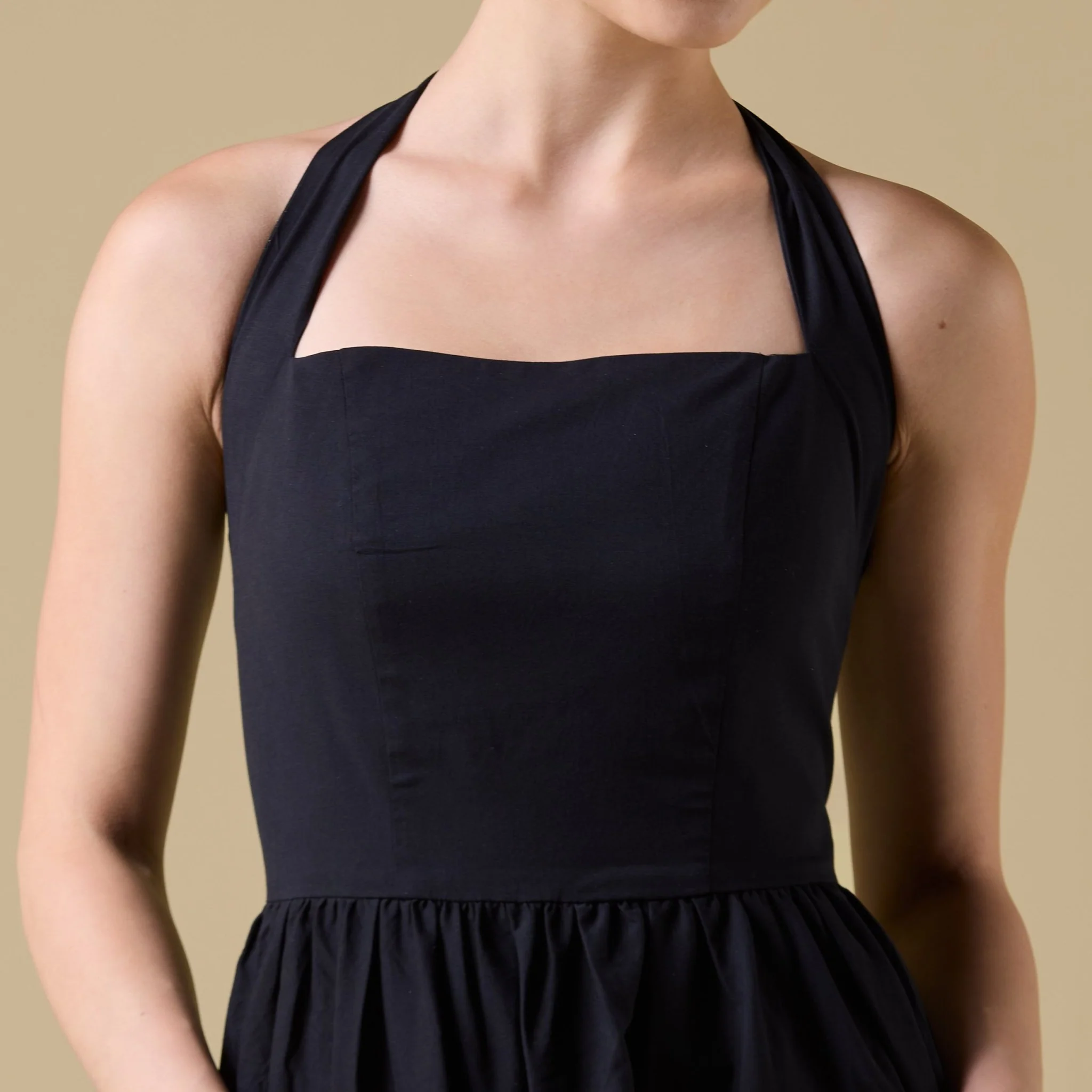 Black & White Spaghetti Strap Cotton Maxi Dress with Gathered Bodice - Image 3