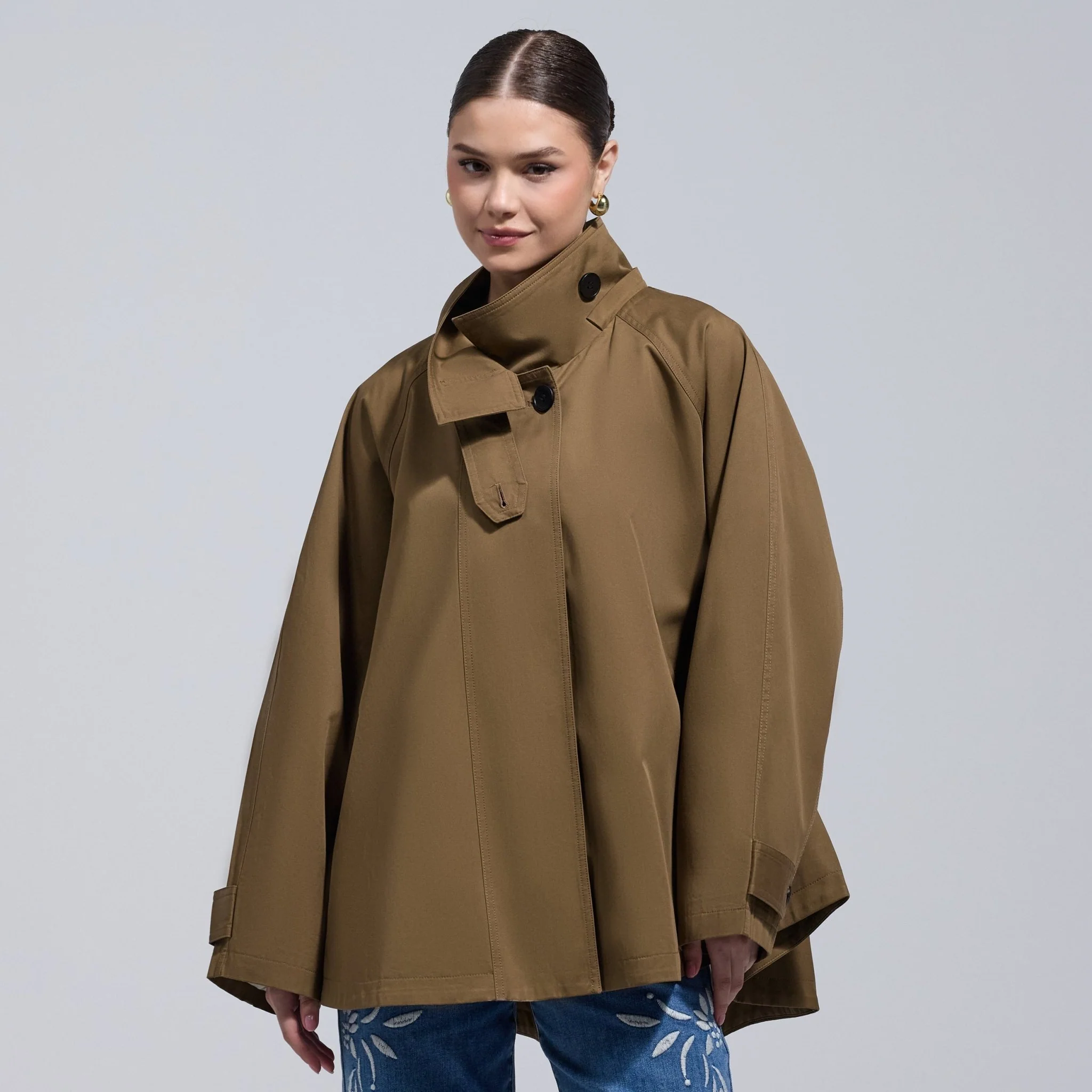 Camel Twill Cape Trench Coat - Image 3