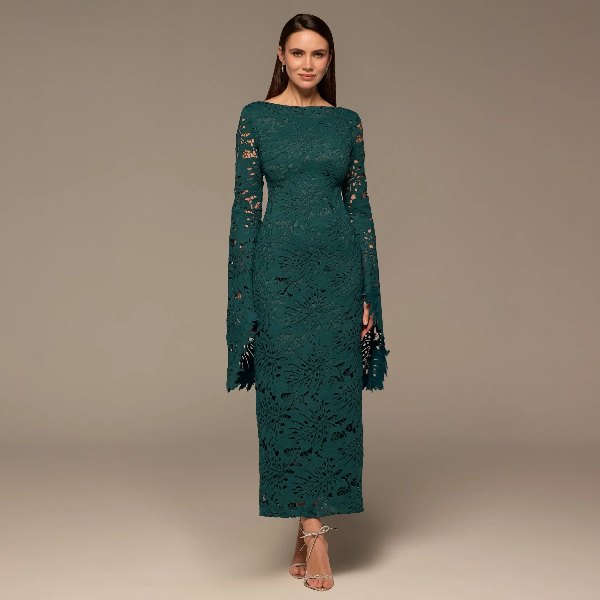 Teal Lace Long Sleeve Maxi Dress