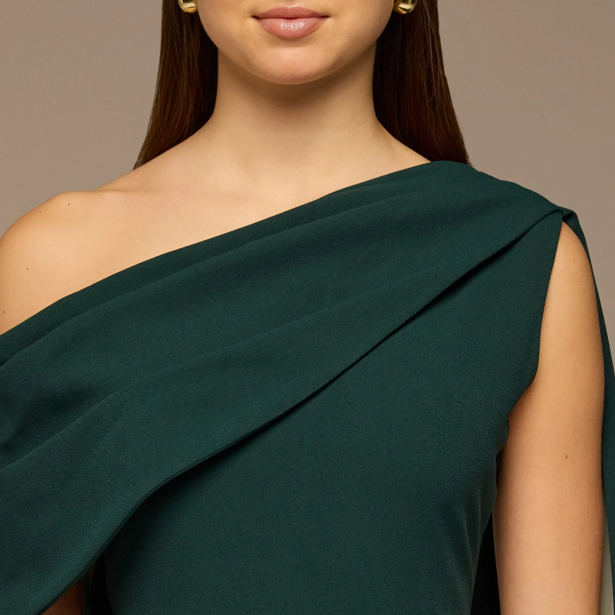 Teal One-Shoulder Crepe Dress with Scarf - Image 3