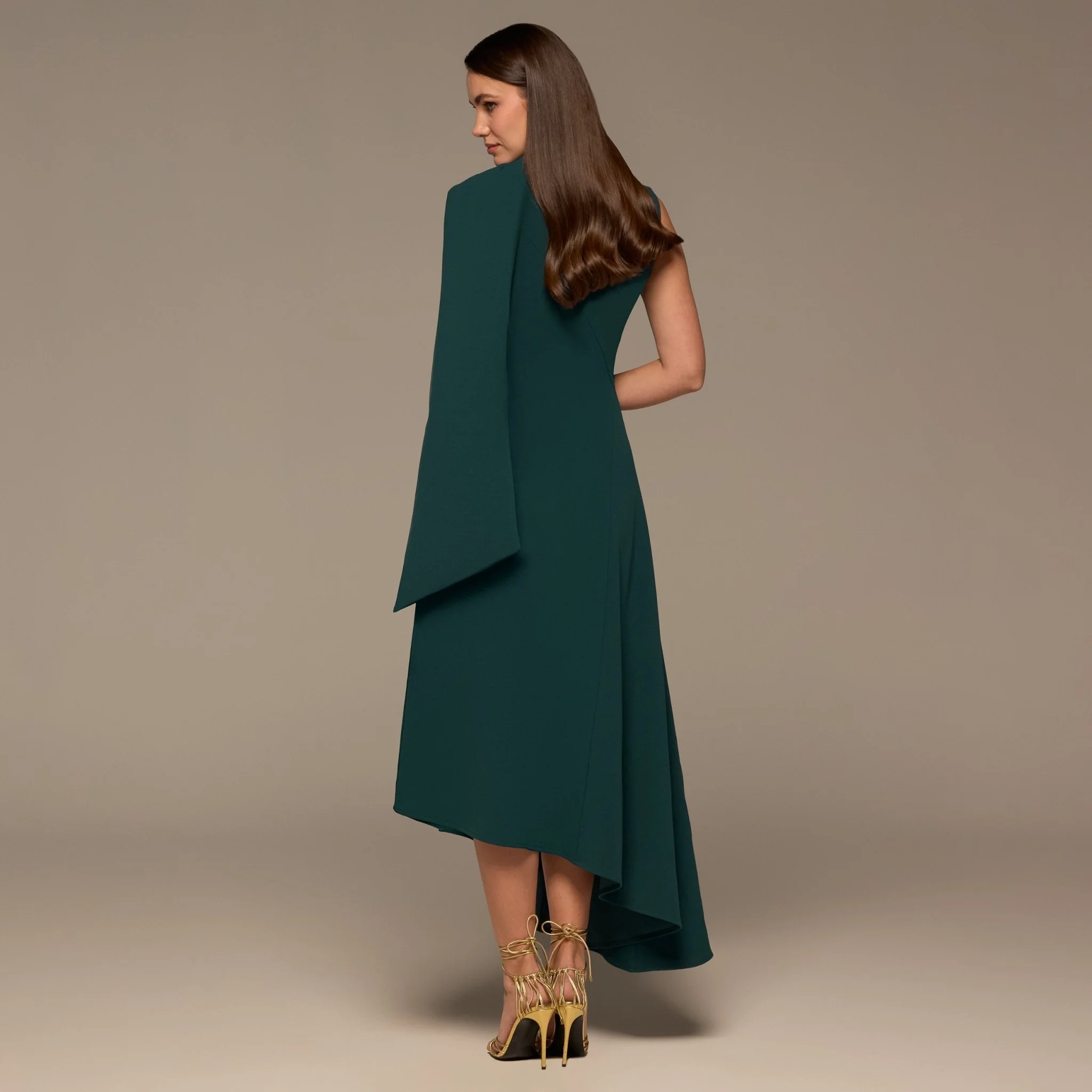 Teal Shoulder Scarf Asymmetric Midi Dress - Image 4