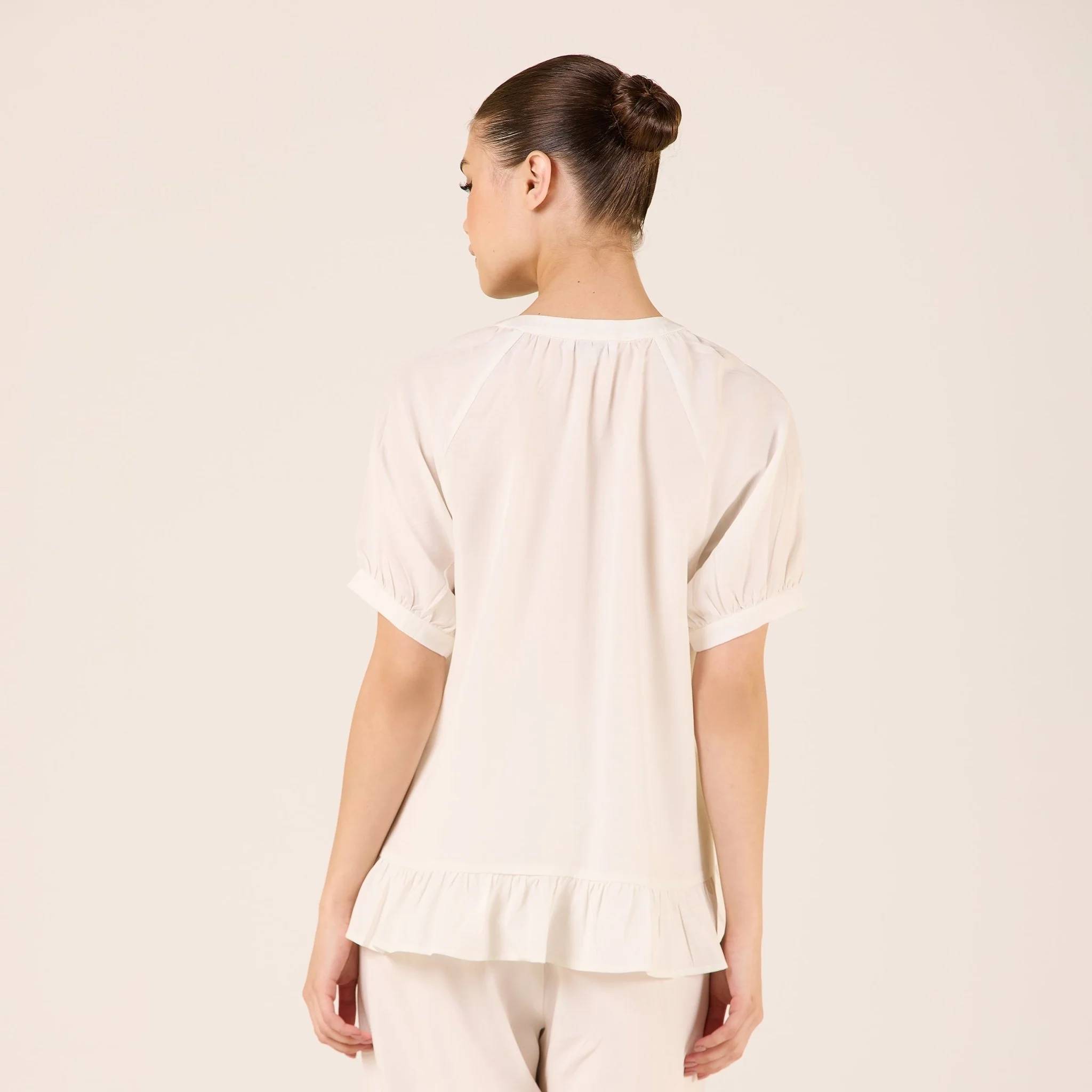 Tencel Plaid Short Balloon Sleeve Shirt - Image 4