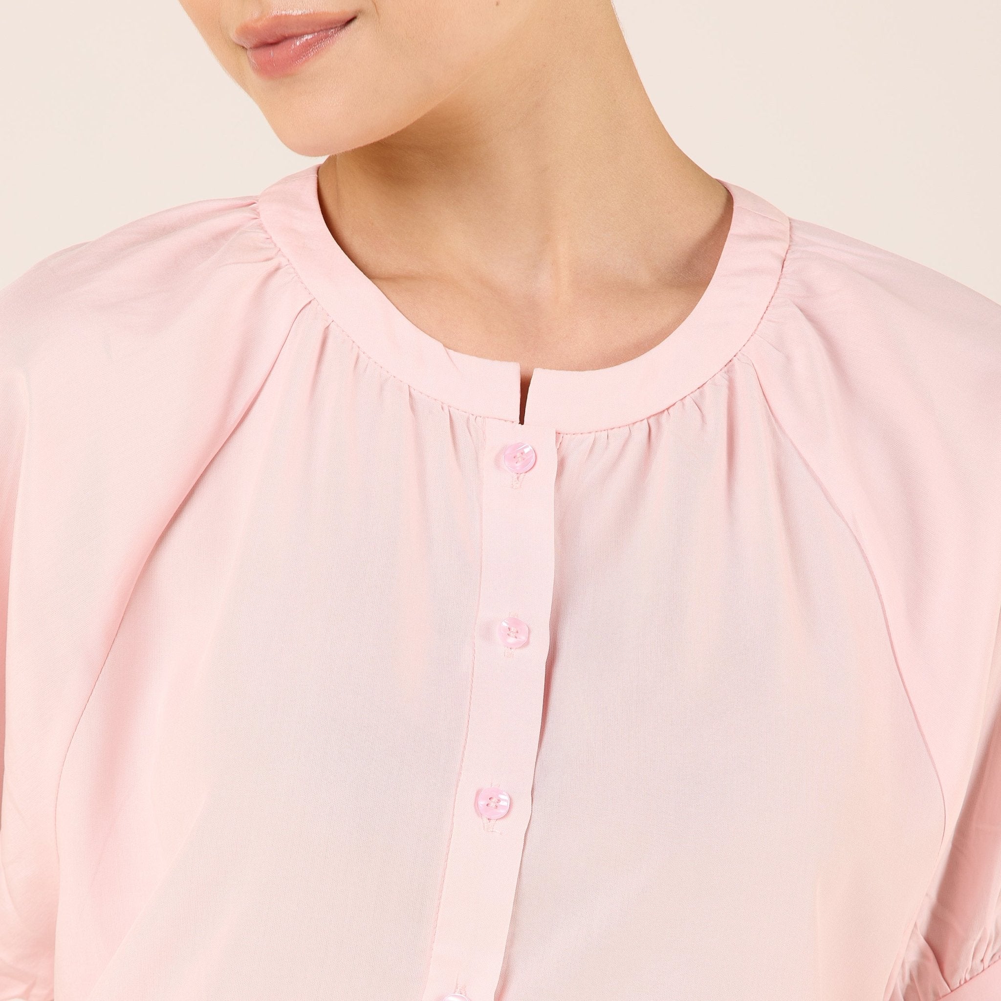 Tencel Plaid Short Balloon Sleeve Shirt - Image 7