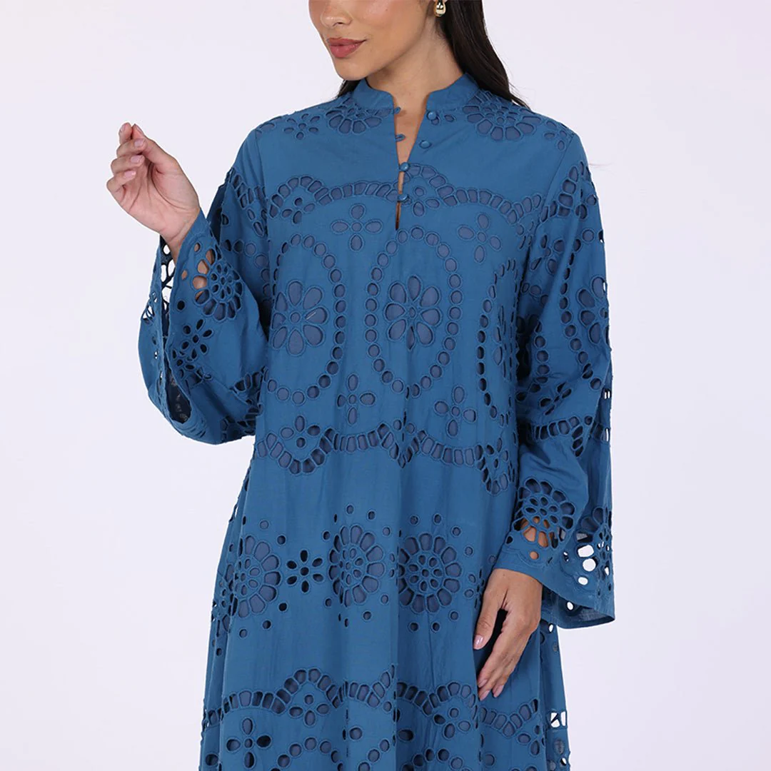 Tonal cotton Wide sleeve midi dress - Image 3