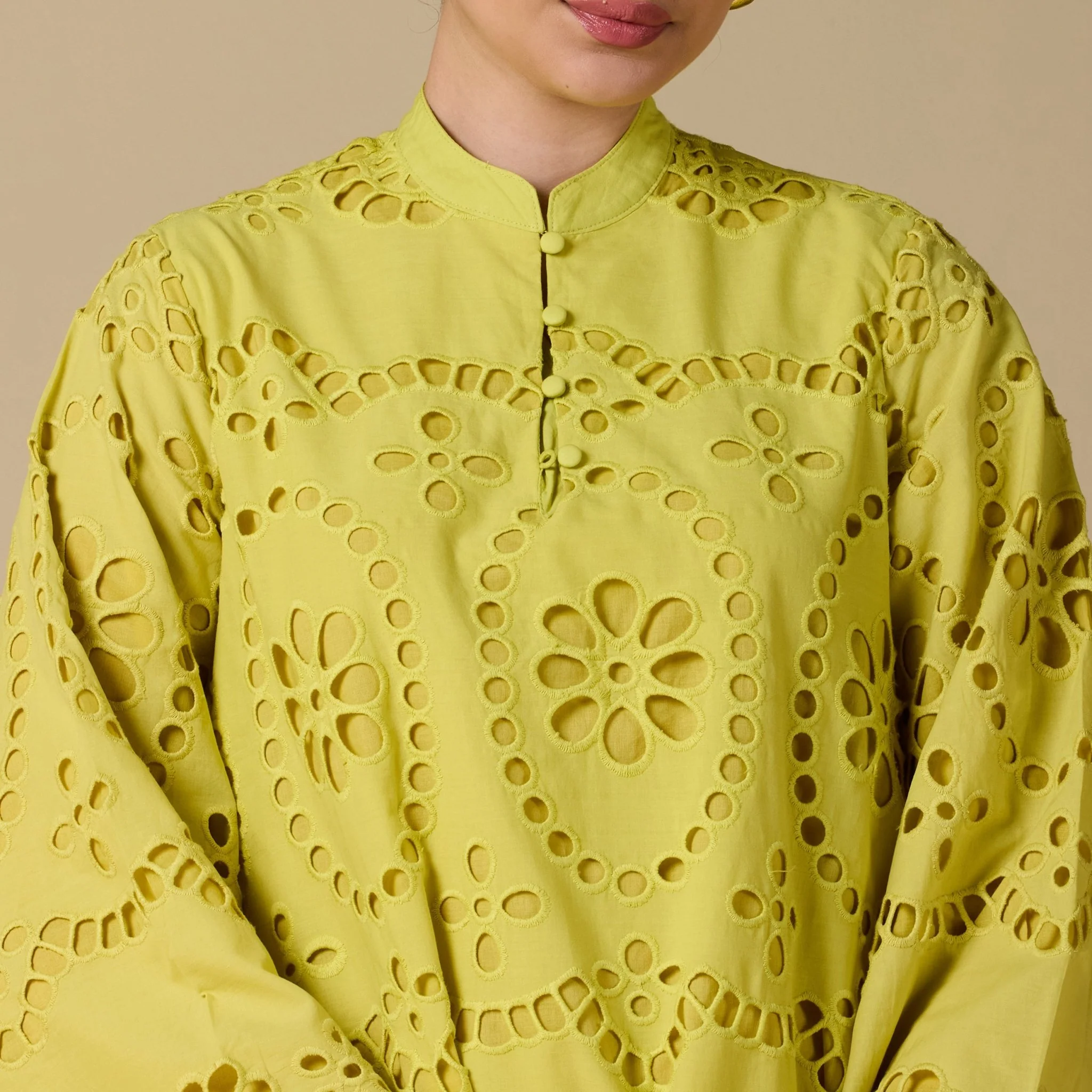 Tonal cotton Wide sleeve midi dress - Image 6