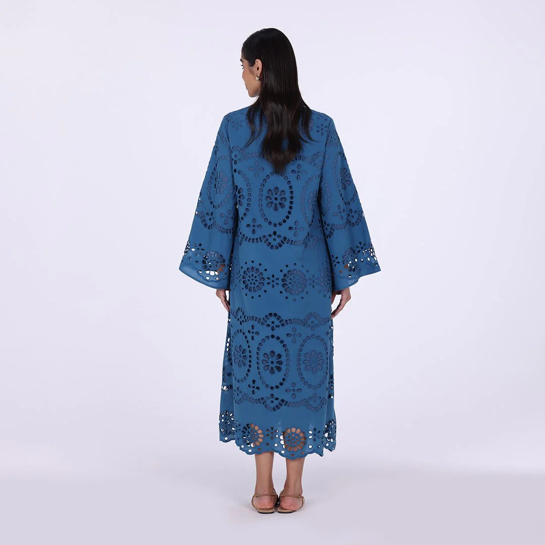 Tonal cotton Wide sleeve midi dress - Image 8