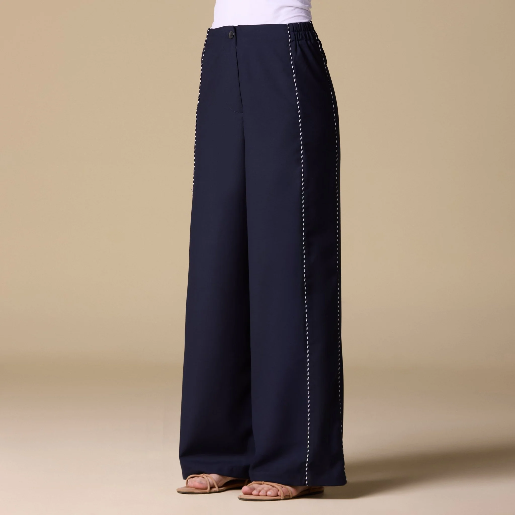 Twill Wide Leg Trim Pants