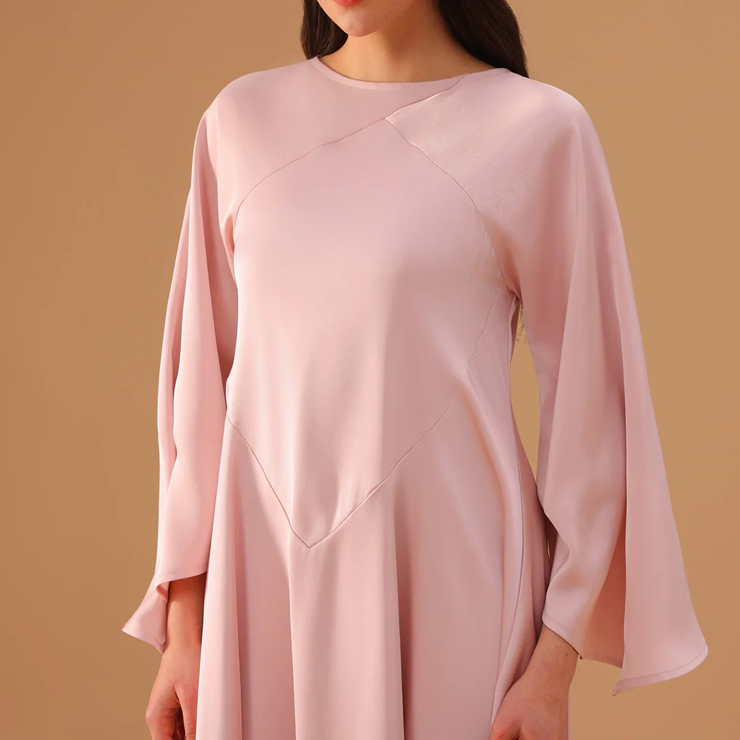 Pink Two-Tone Cape Dress with Asymmetrical Hem - Image 2
