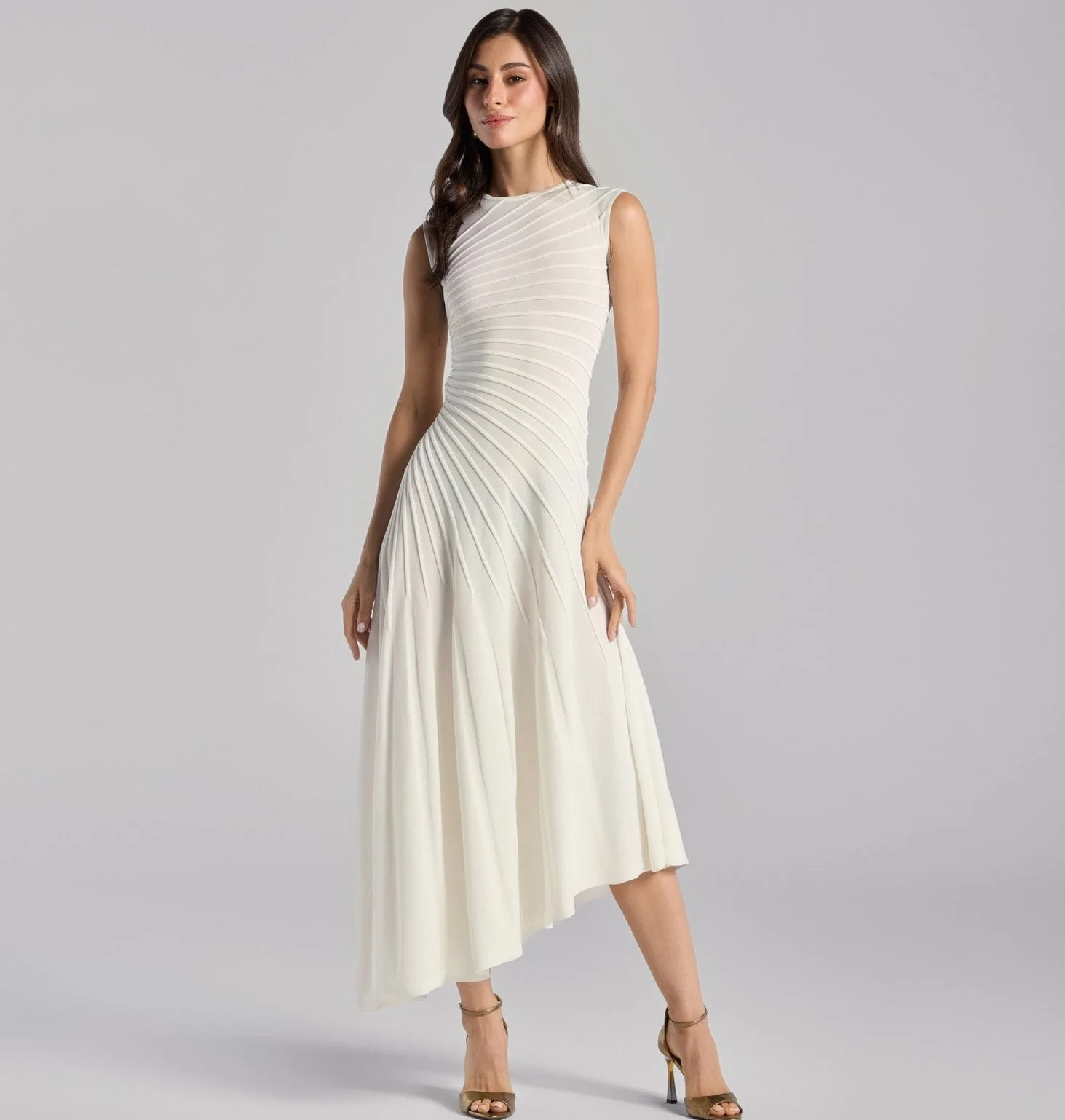 White Asymmetric Knit Midi Dress - Image 2