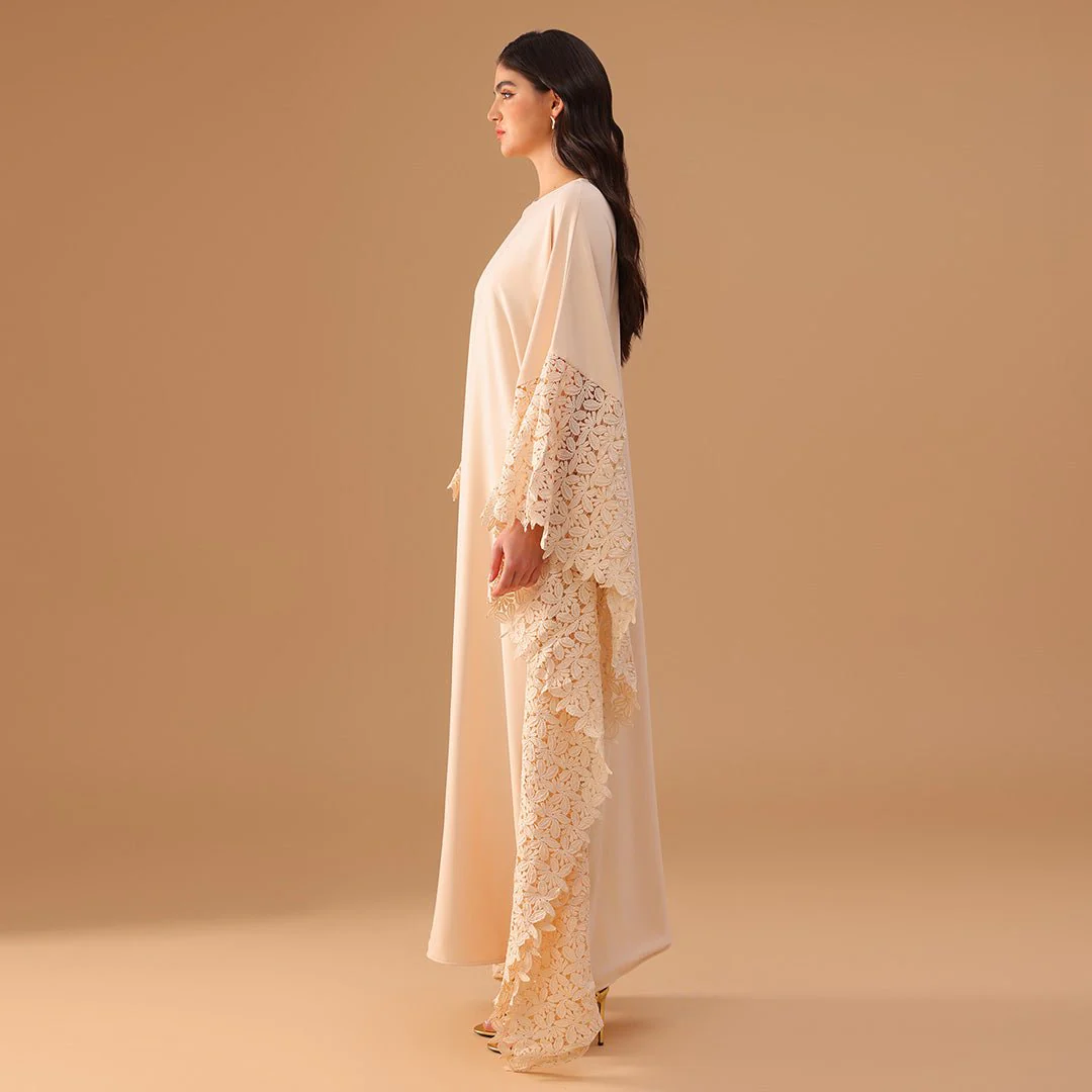 Crepe Kaftan with Lace Embellished Sleeves - Image 4
