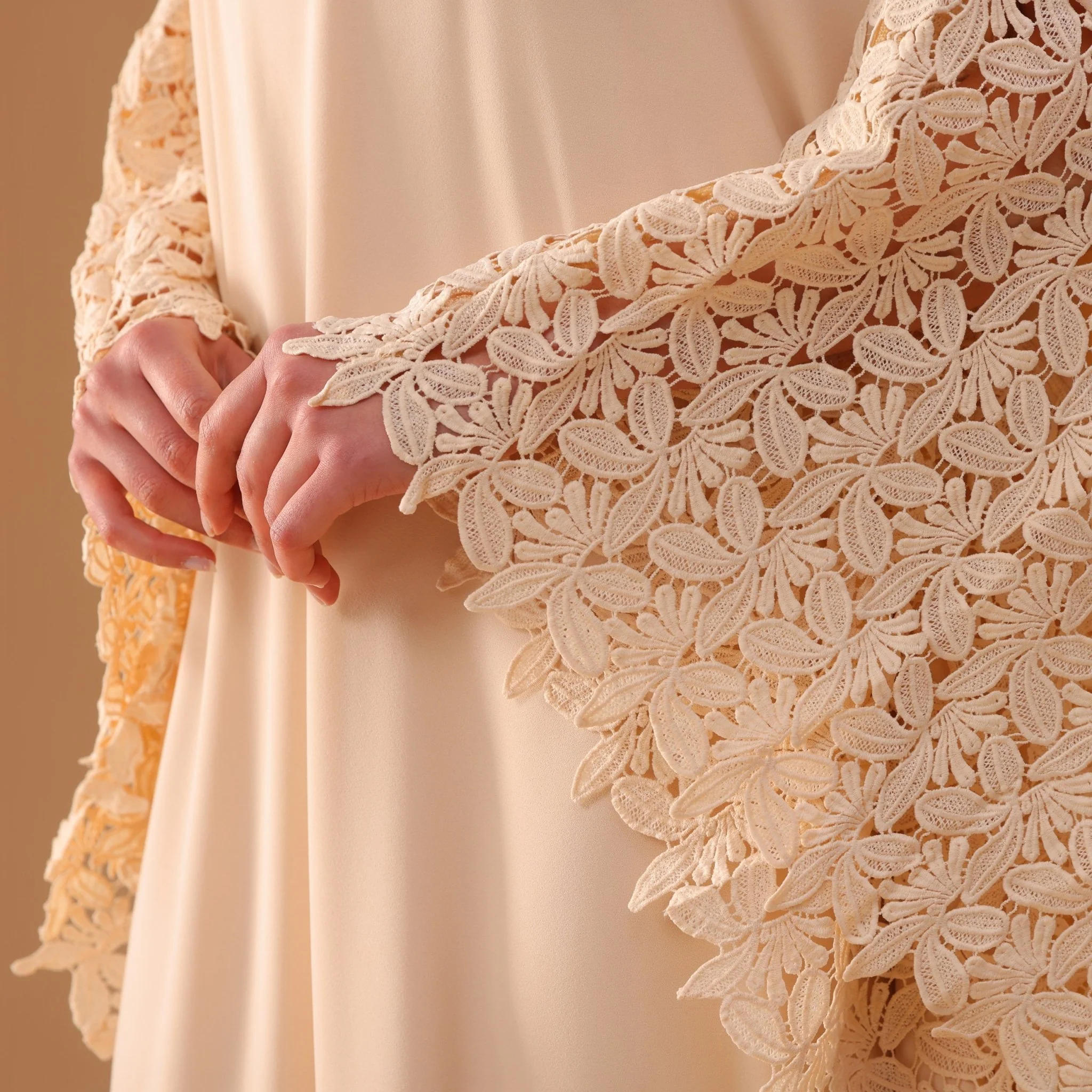Crepe Kaftan with Lace Embellished Sleeves - Image 5