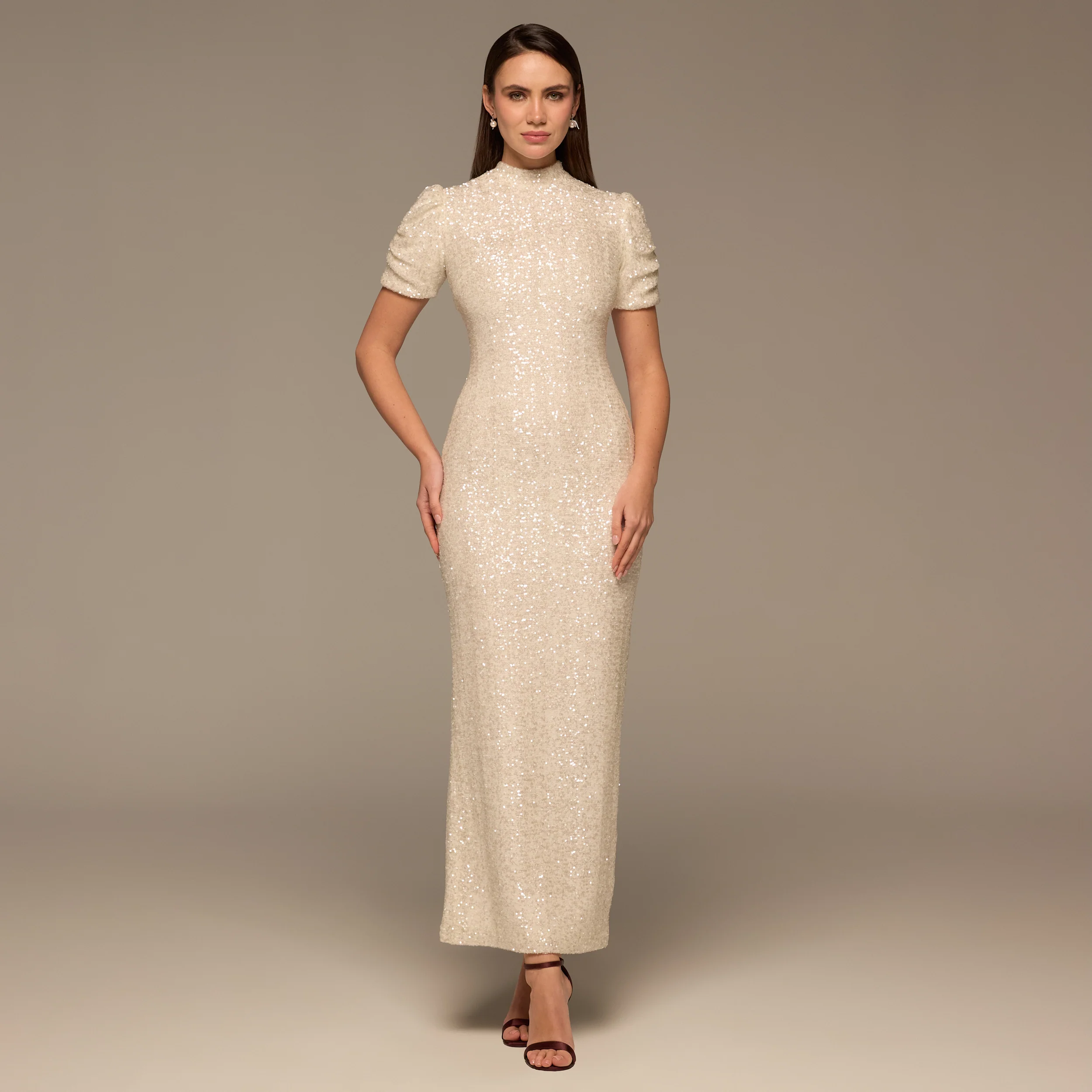 White Sequin Puff Sleeve Maxi Dress