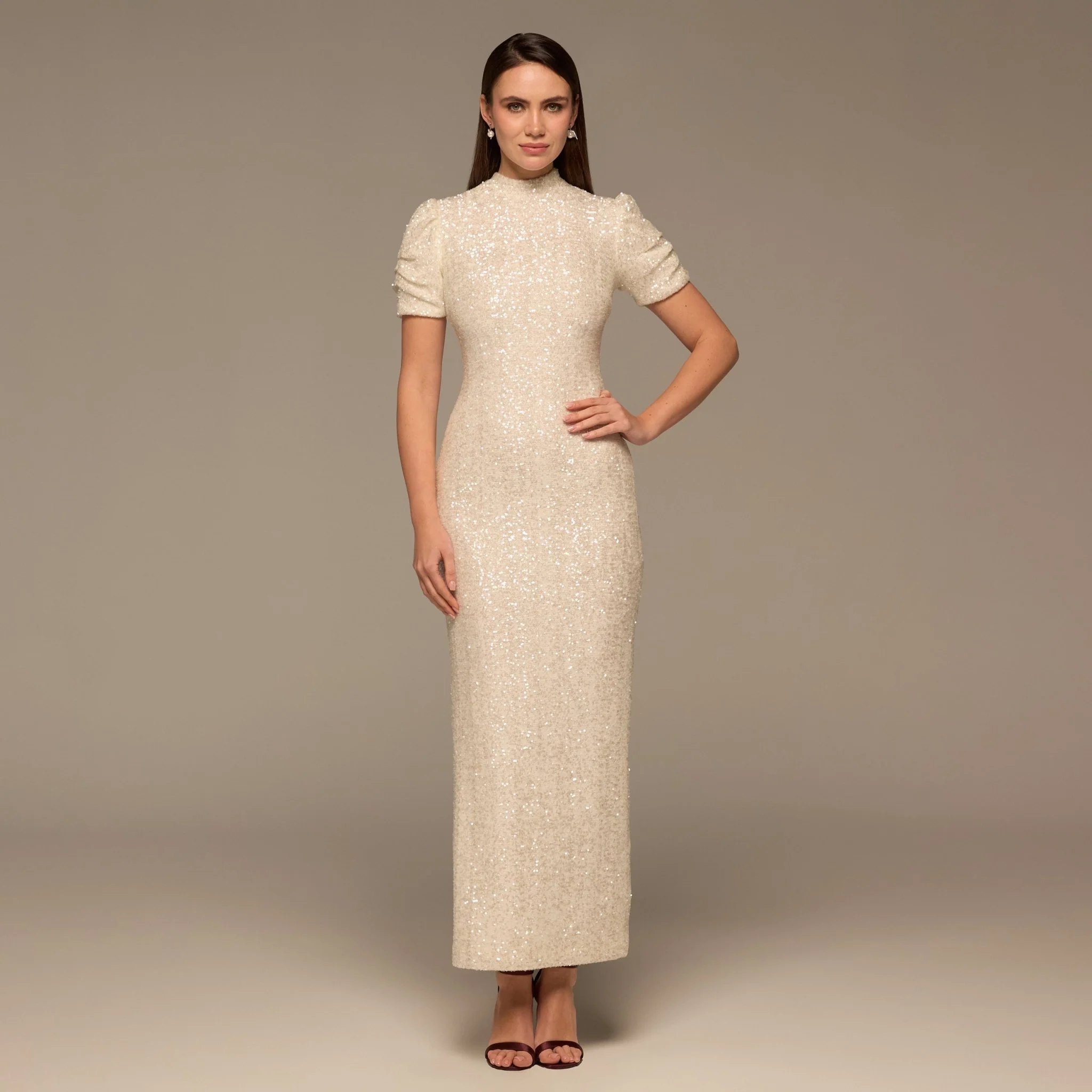 White Sequin Puff Sleeve Maxi Dress - Image 2