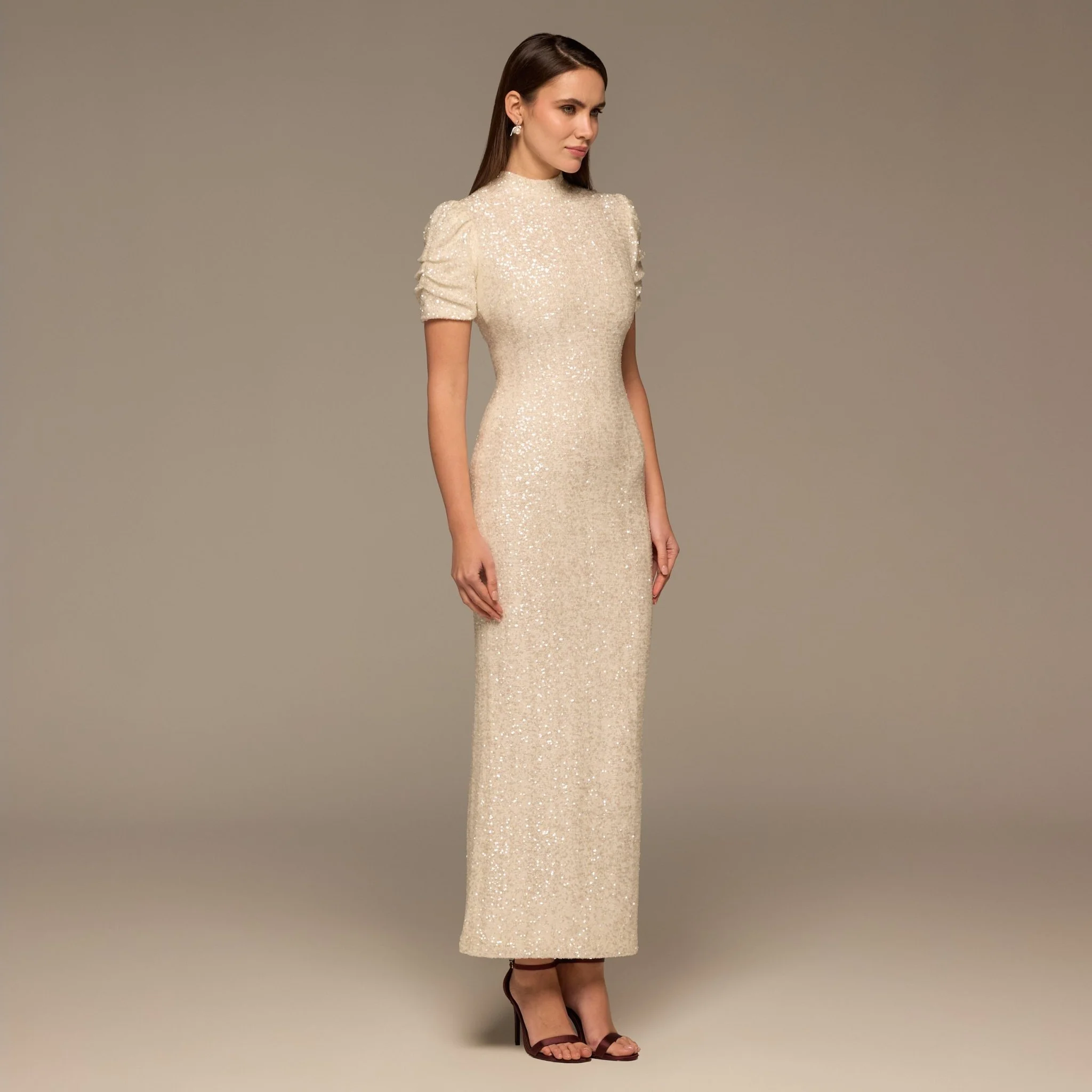 White Sequin Puff Sleeve Maxi Dress - Image 3