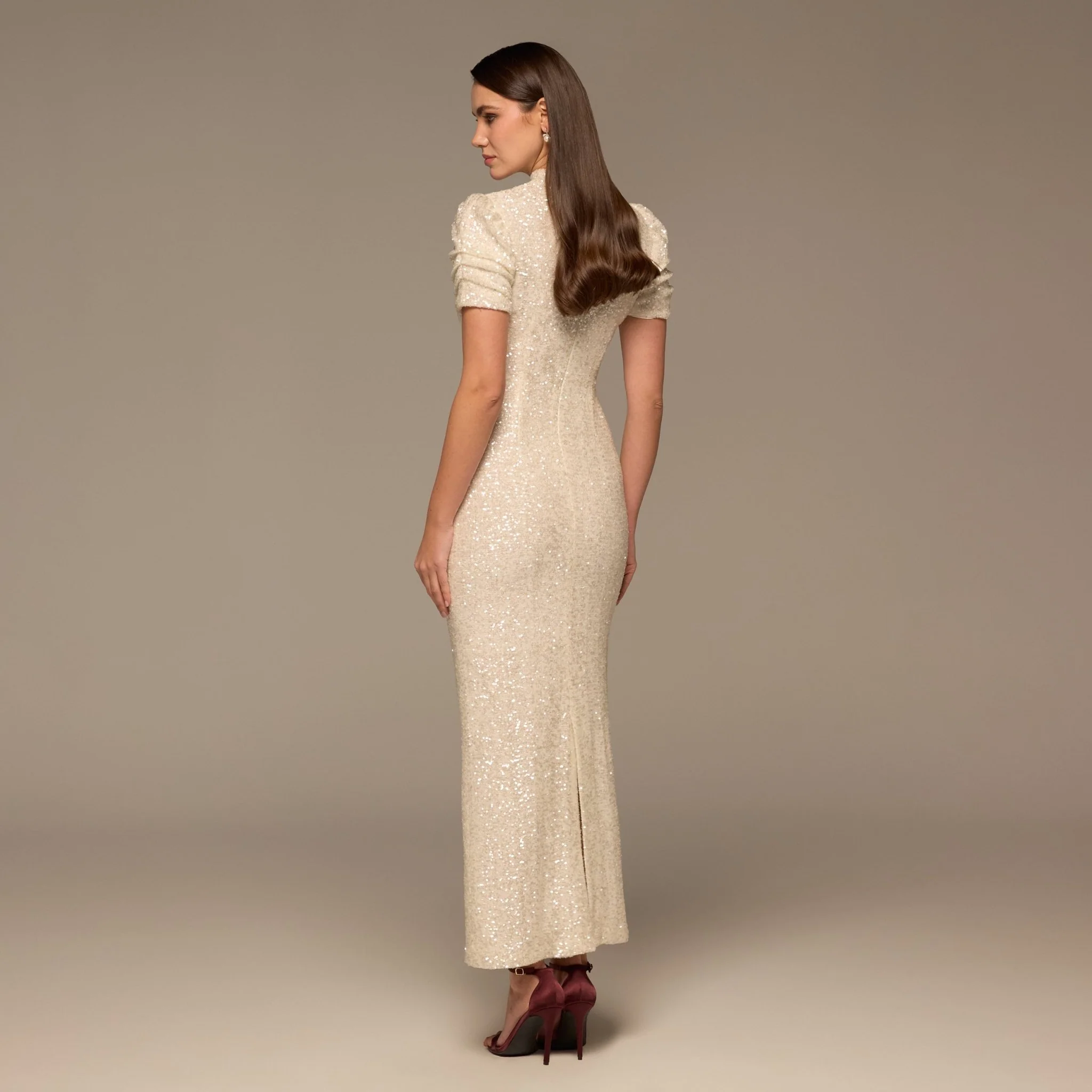 White Sequin Puff Sleeve Maxi Dress - Image 5