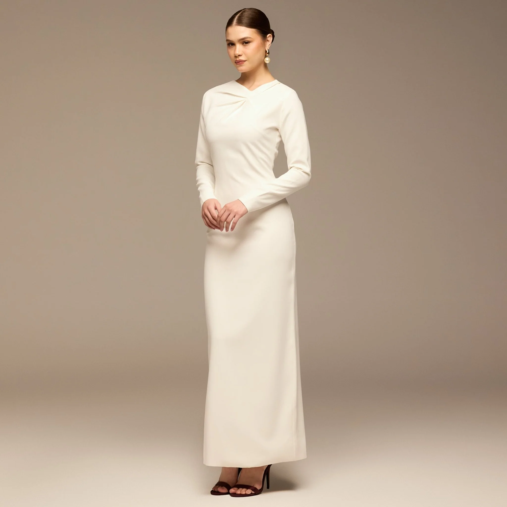 White Twist Neck Crepe Dress