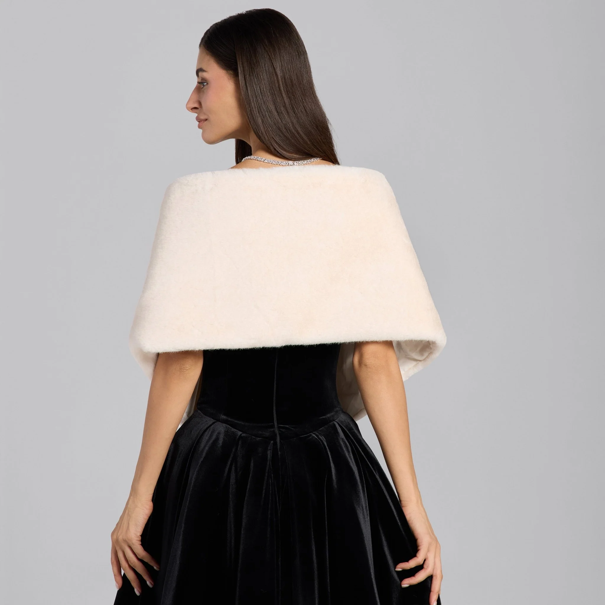 White Faux Mink Fur Shawl - Image 3