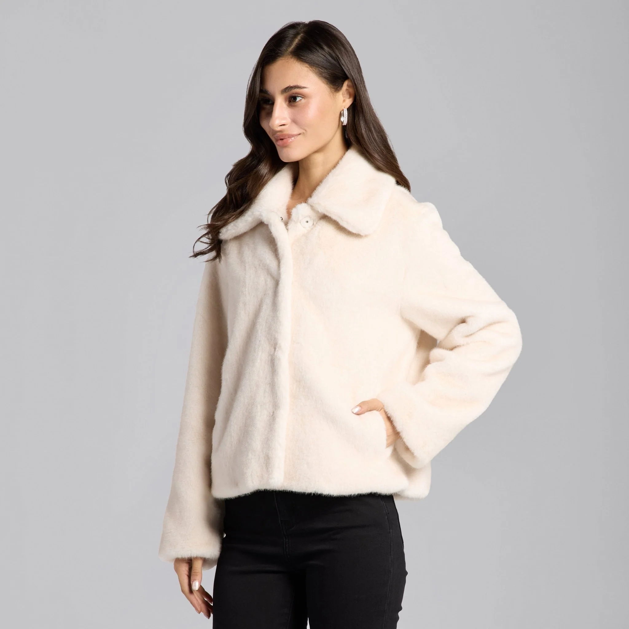 White Faux Mink Fur Jacket - Image 3